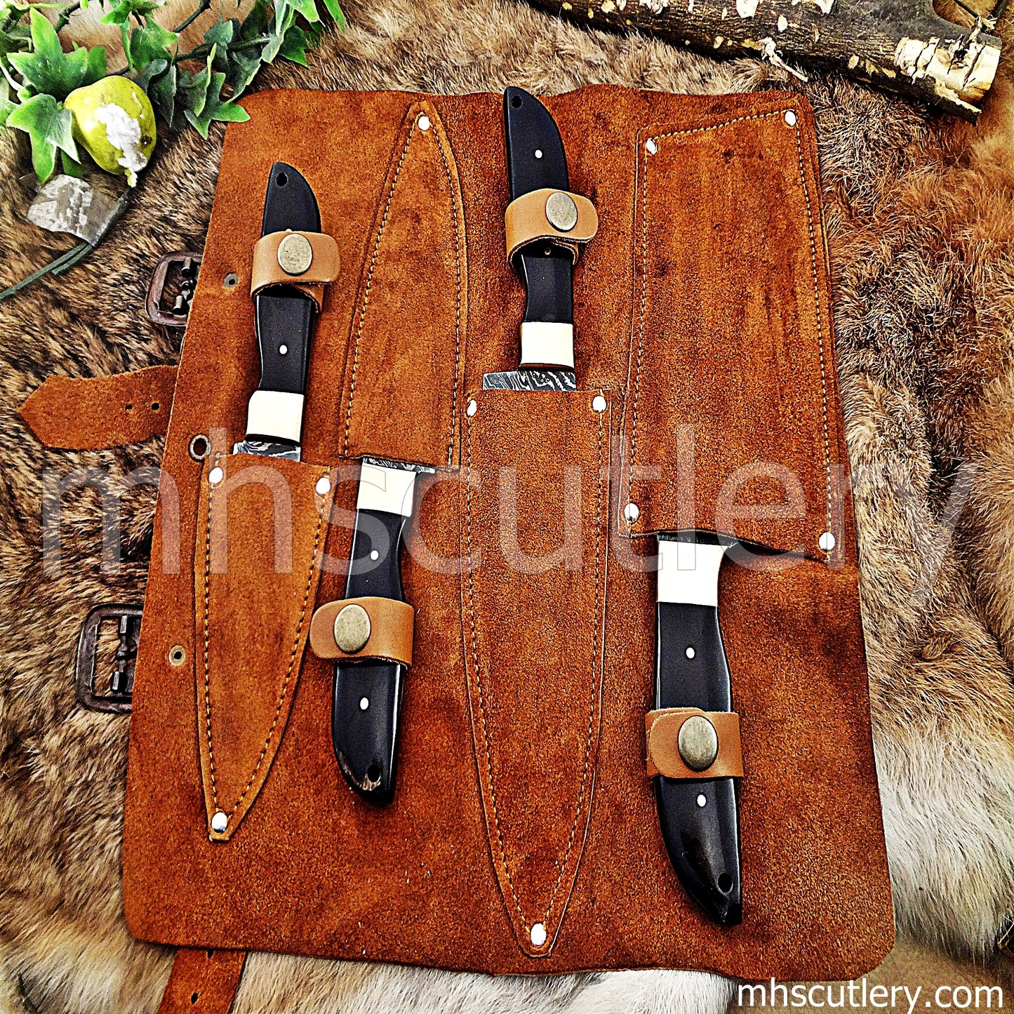 Hand Forged Damascus Steel Chef Set / 4 Pcs | mhscutlery