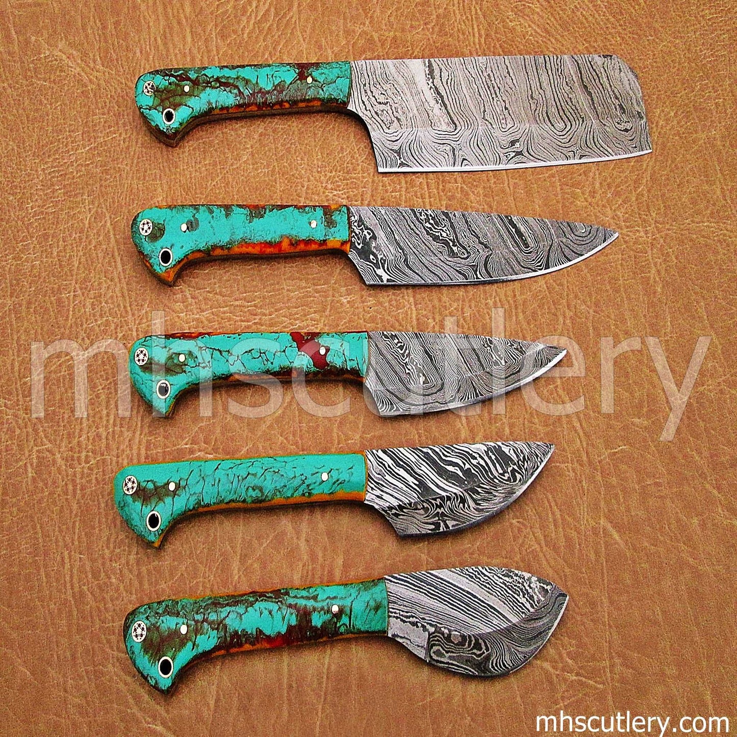 Custom Hand Forged Damascus Steel Kitchen Set | mhscutlery