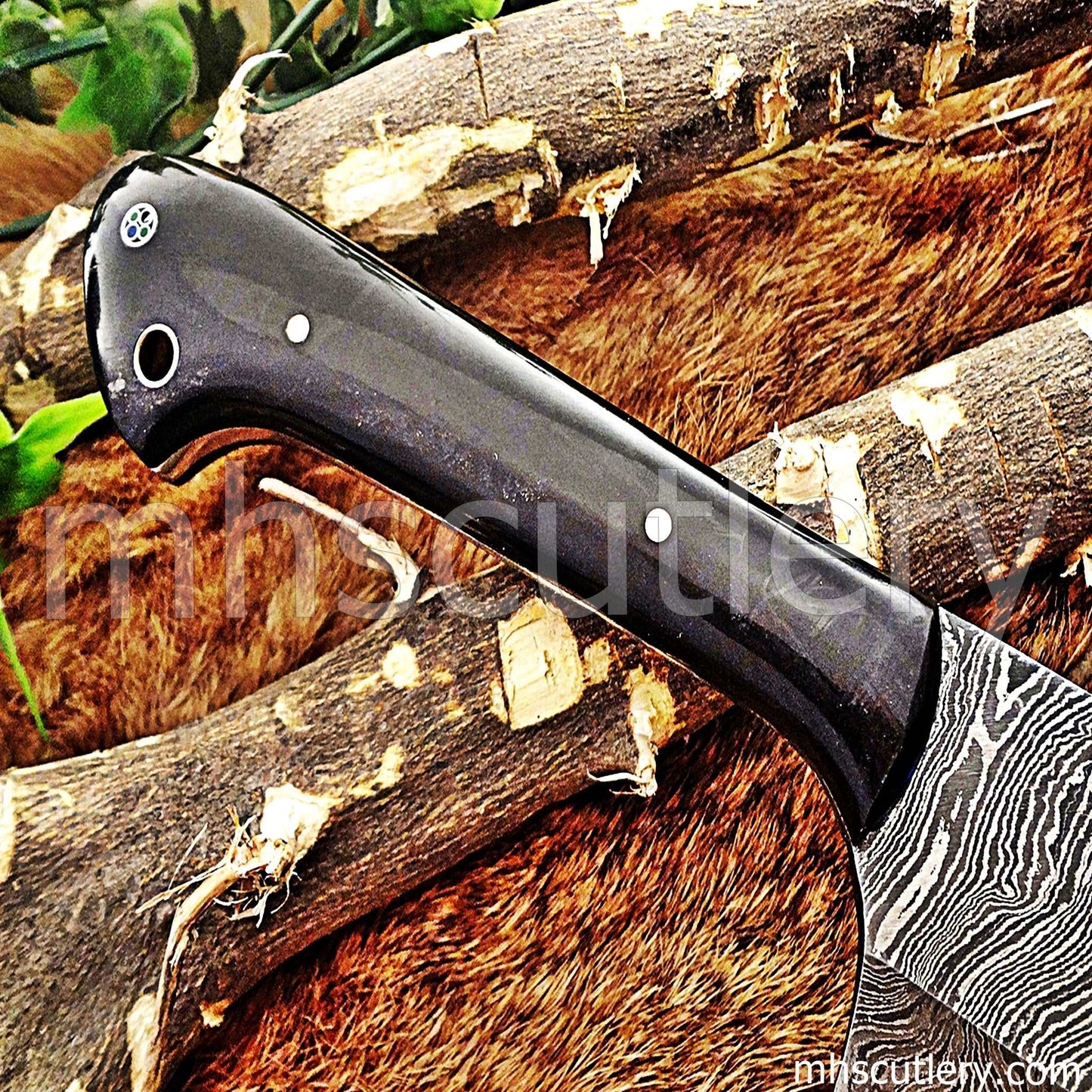 Custom Hand Forged Damascus Steel Meat Cleaver | mhscutlery