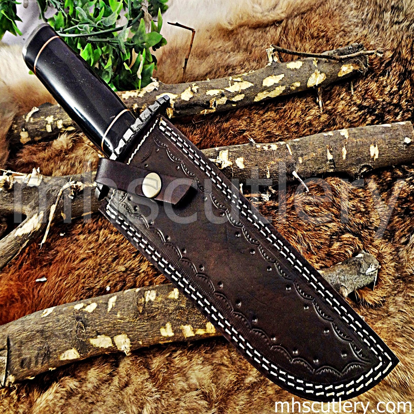 Custom Handmade Damascus Steel Fancy Hunter Bowie | mhscutlery