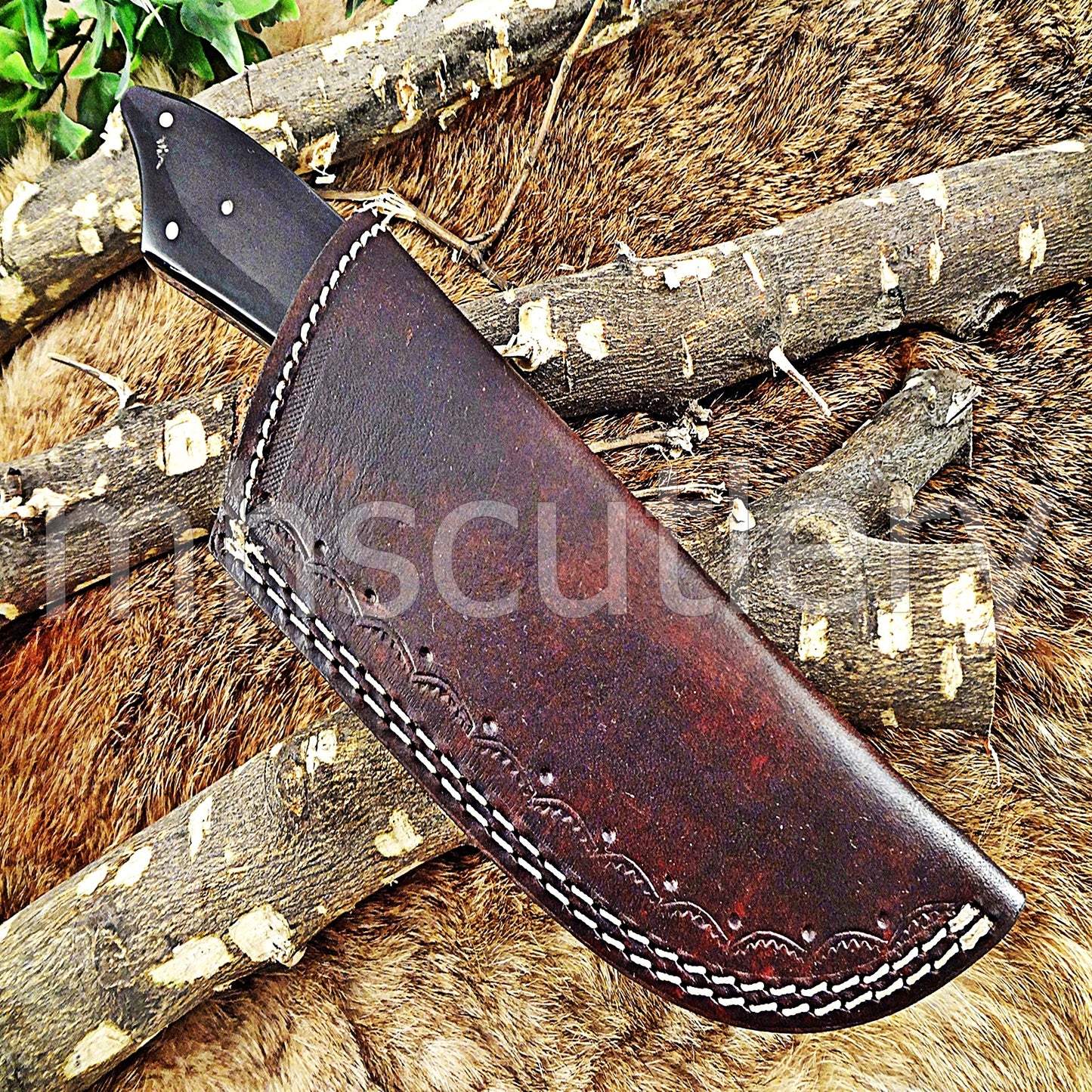Custom Handmade Damascus Steel Japanese Skinner / Bull Horn | mhscutlery
