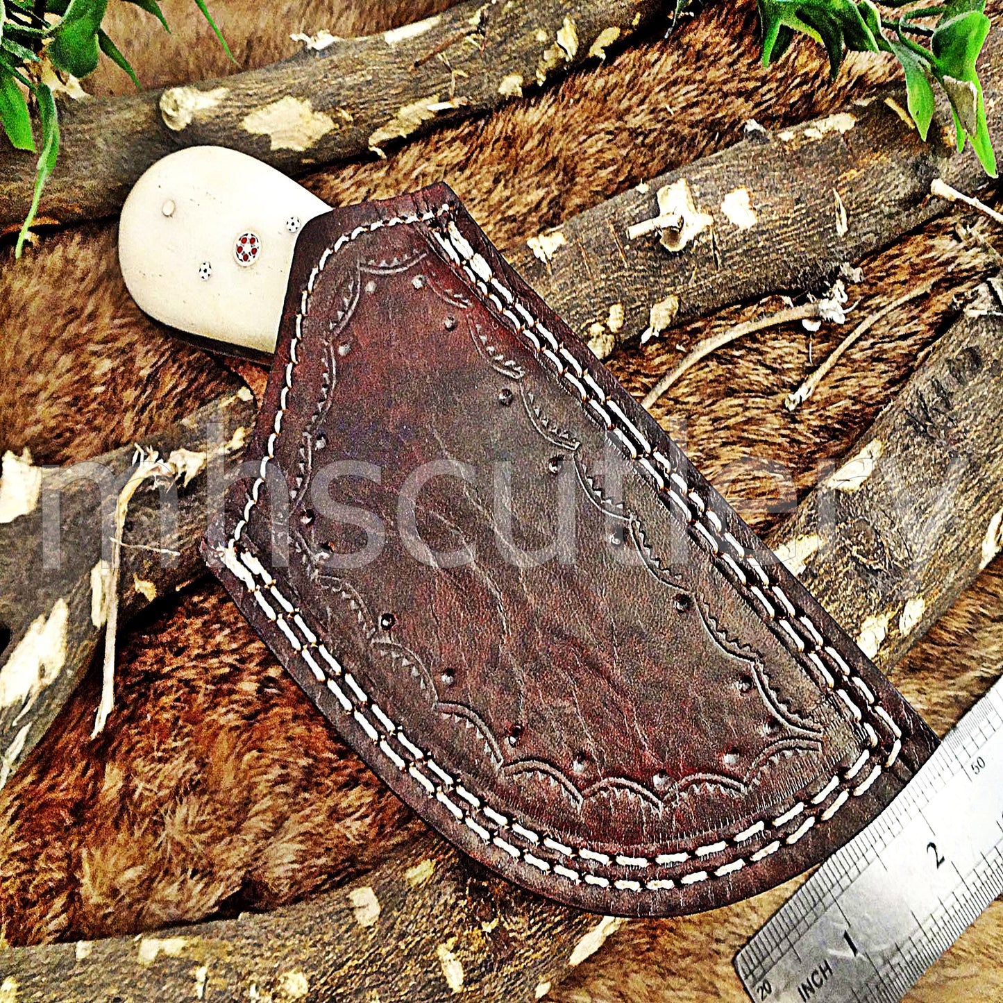Hand Forged Raindrop Damascus Steel Pizza Knife | mhscutlery