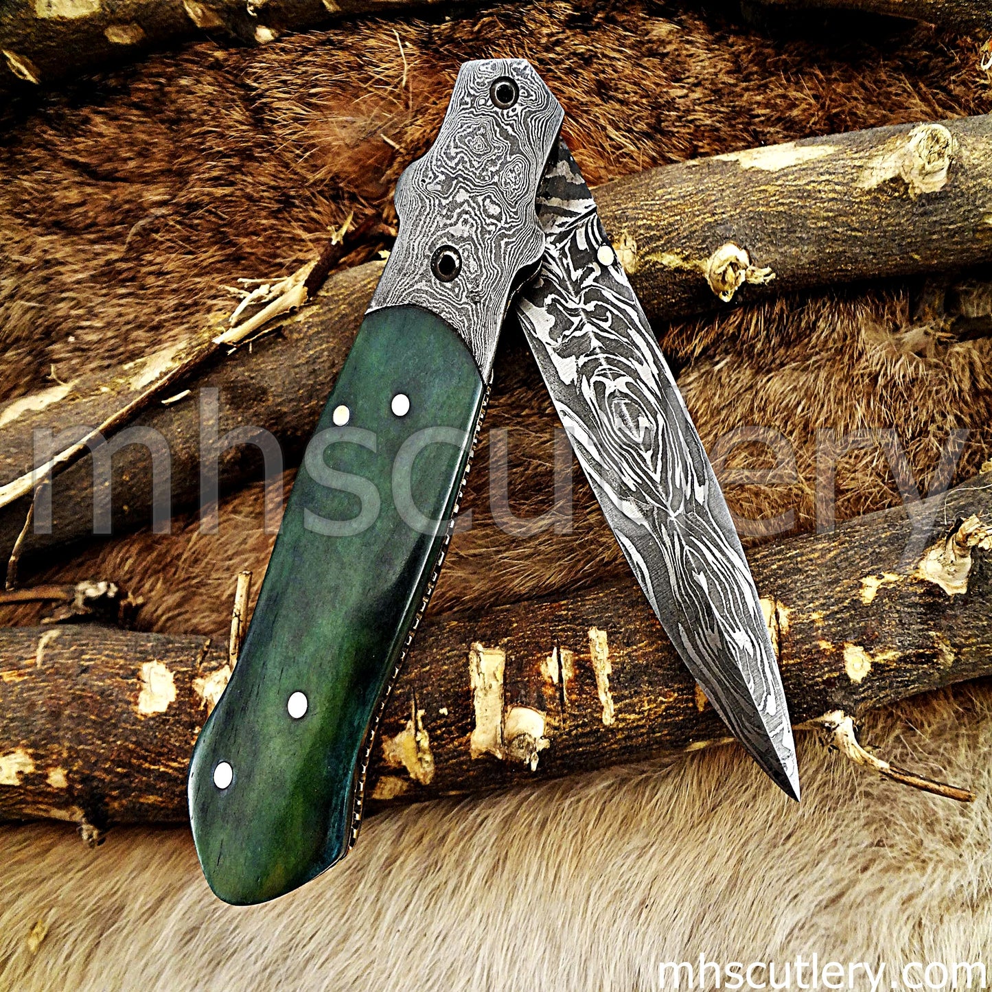 Hand Forged Damascus Steel Dagger Pocket Knife | mhscutlery