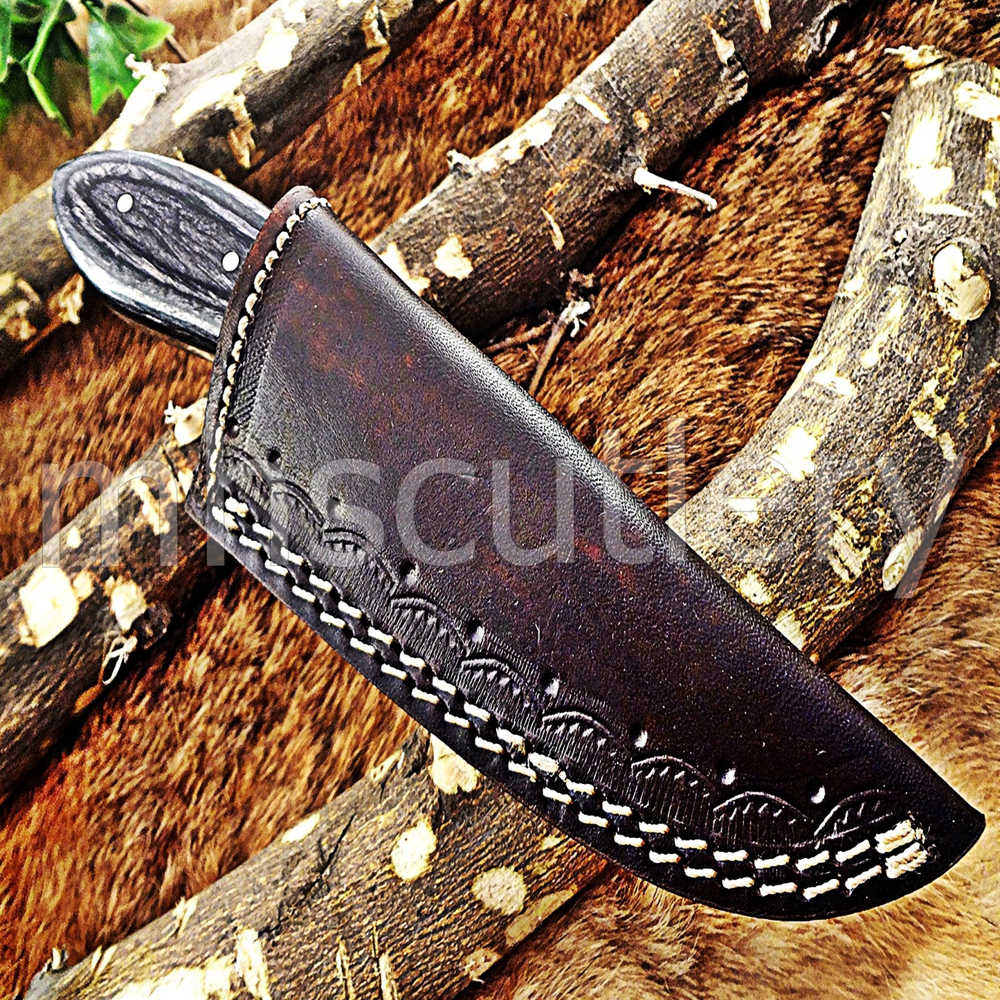 Custom Made Damascus Steel Mini Hunter Skinning Knife With Pakka Wood Handle | mhscutlery