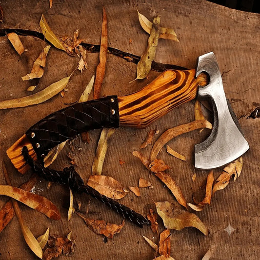 Hand-Forged Carbon Steel Bushcraft Axe with Leather Sheath