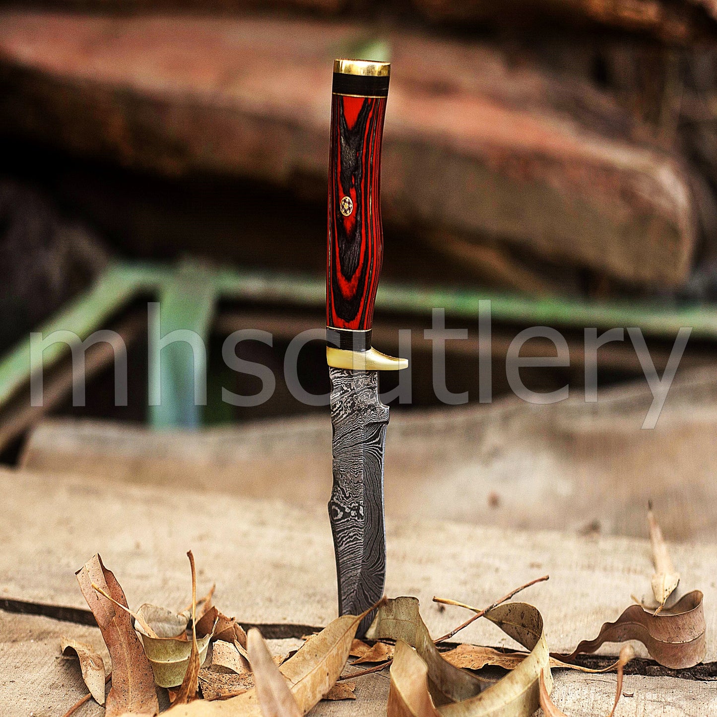 Hand Forged Damascus Steel Rat Tail Skinner Knife With Pakka Wood Handle | mhscutlery