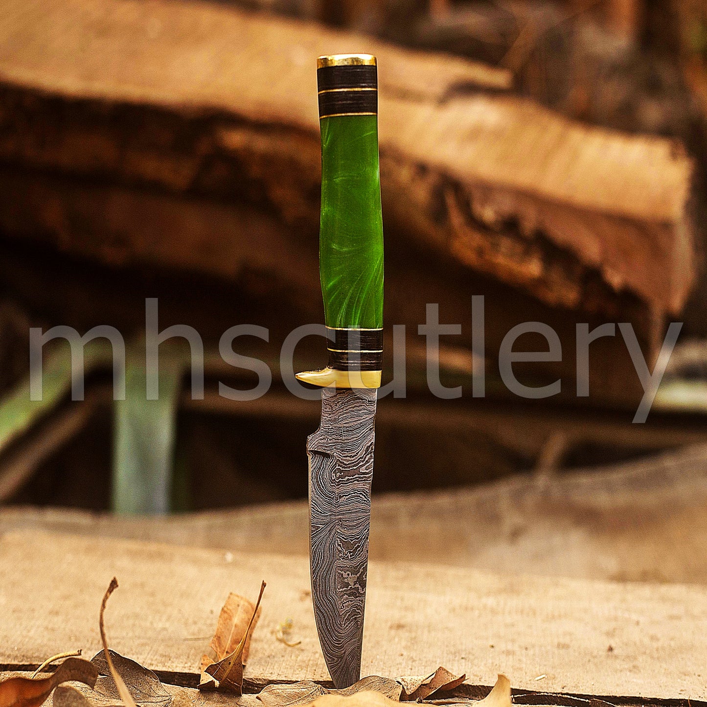 Handmade Damascus Steel Hunting Skinner Knife Rat-Tail With Resin Handle | mhscutlery