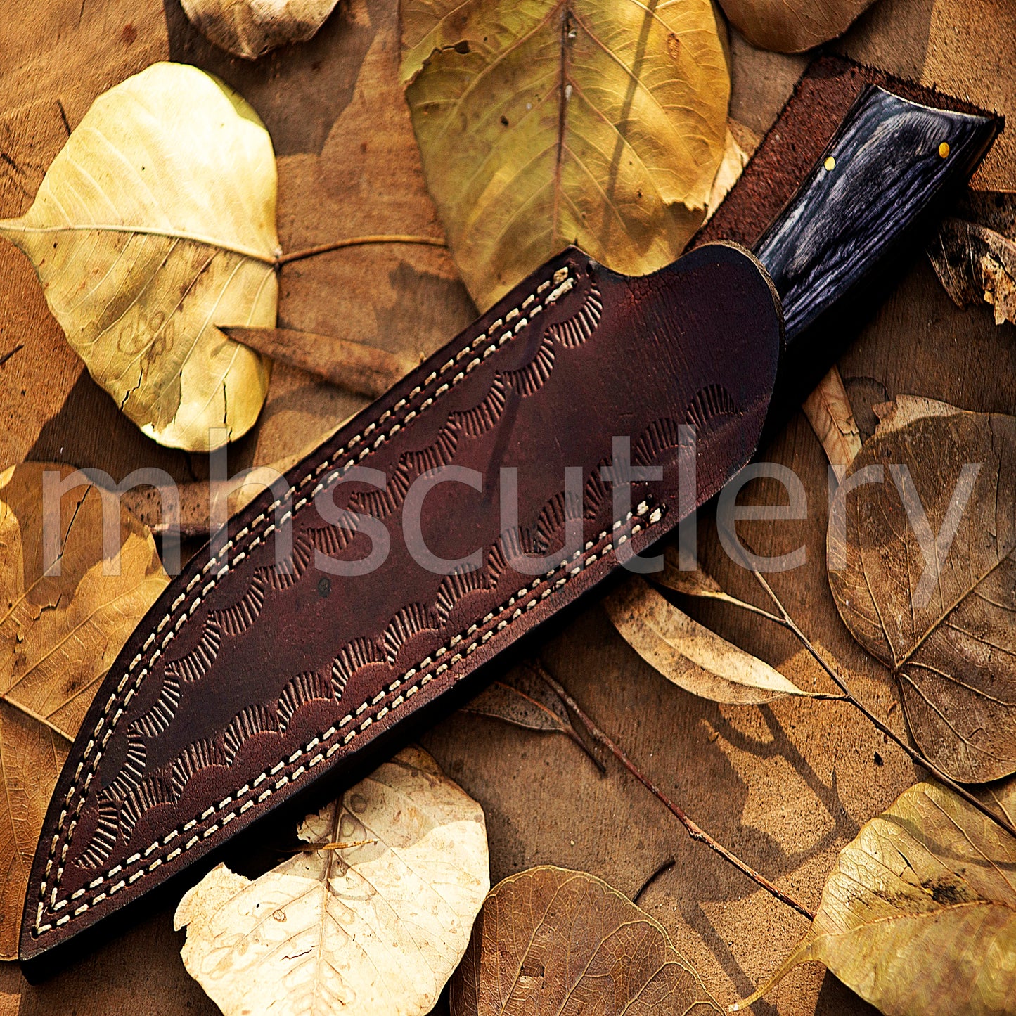 Damascus Steel Big Hunter Skinner Fixed Blade Knife | mhscutlery