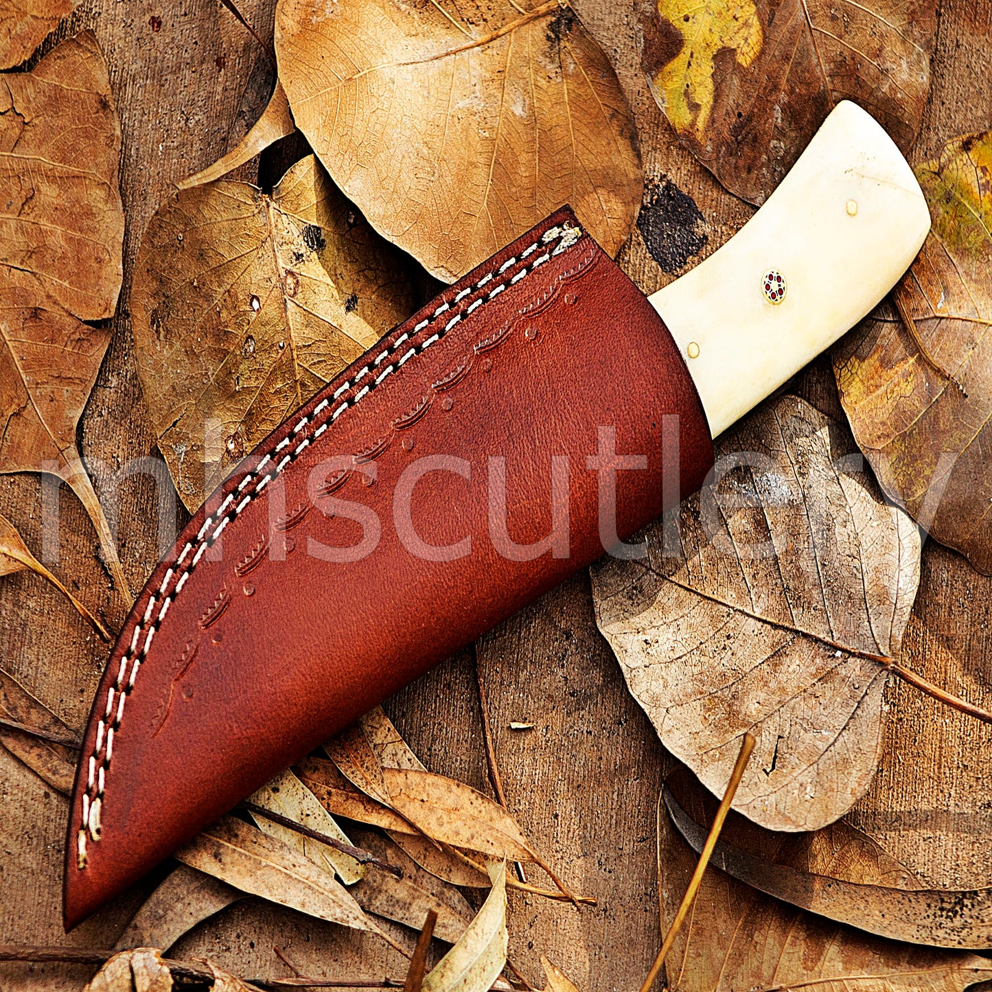 Damascus Steel Fixed Blade Skinning Knife / Bone Handle | mhscutlery
