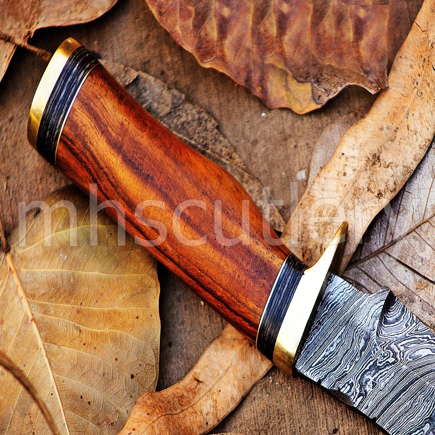 Damascus Steel Skinner Knife With Rose Wood Handle | mhscutlery