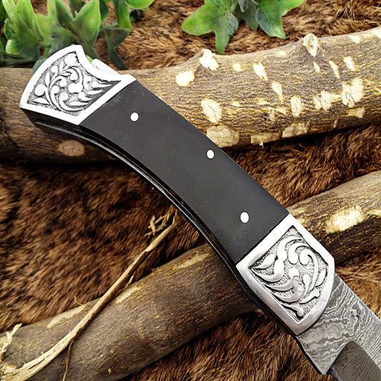 Hand-Forged Damascus Steel Folding Pocket Knife | Custom EDC
