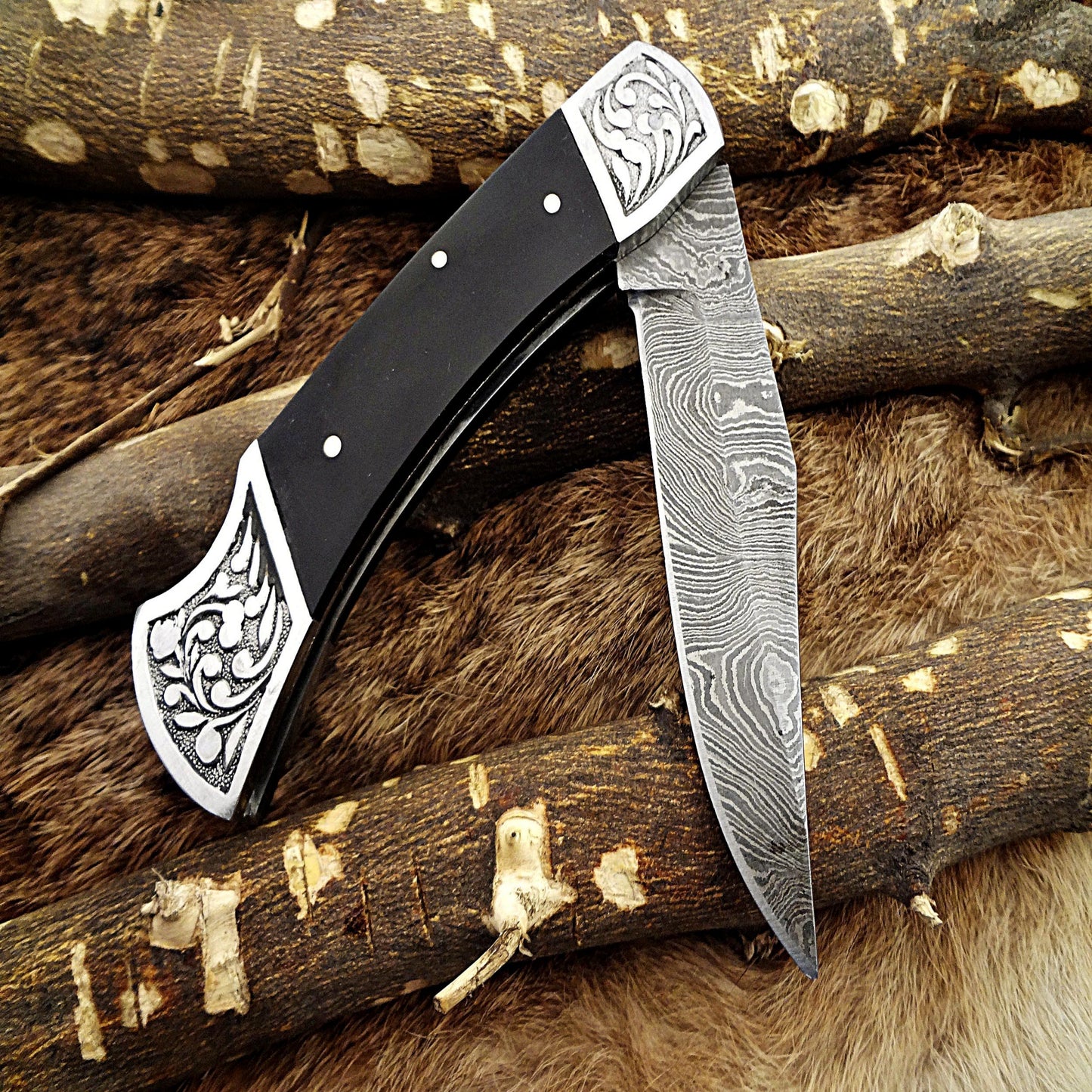 Hand-Forged Damascus Steel Folding Pocket Knife | Custom EDC