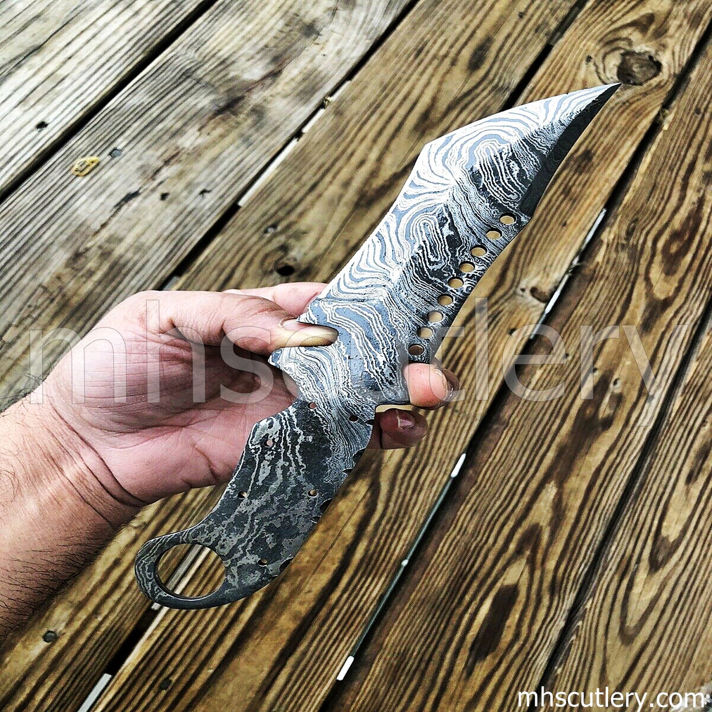 Damascus Steel Tactical Tracker Knife Blank Blade For Knife Makers | mhscutlery