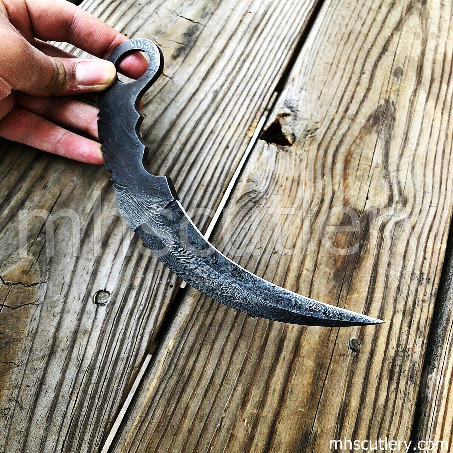 Custom Handmade Damascus Steel Karambit Blank Blade | mhscutlery