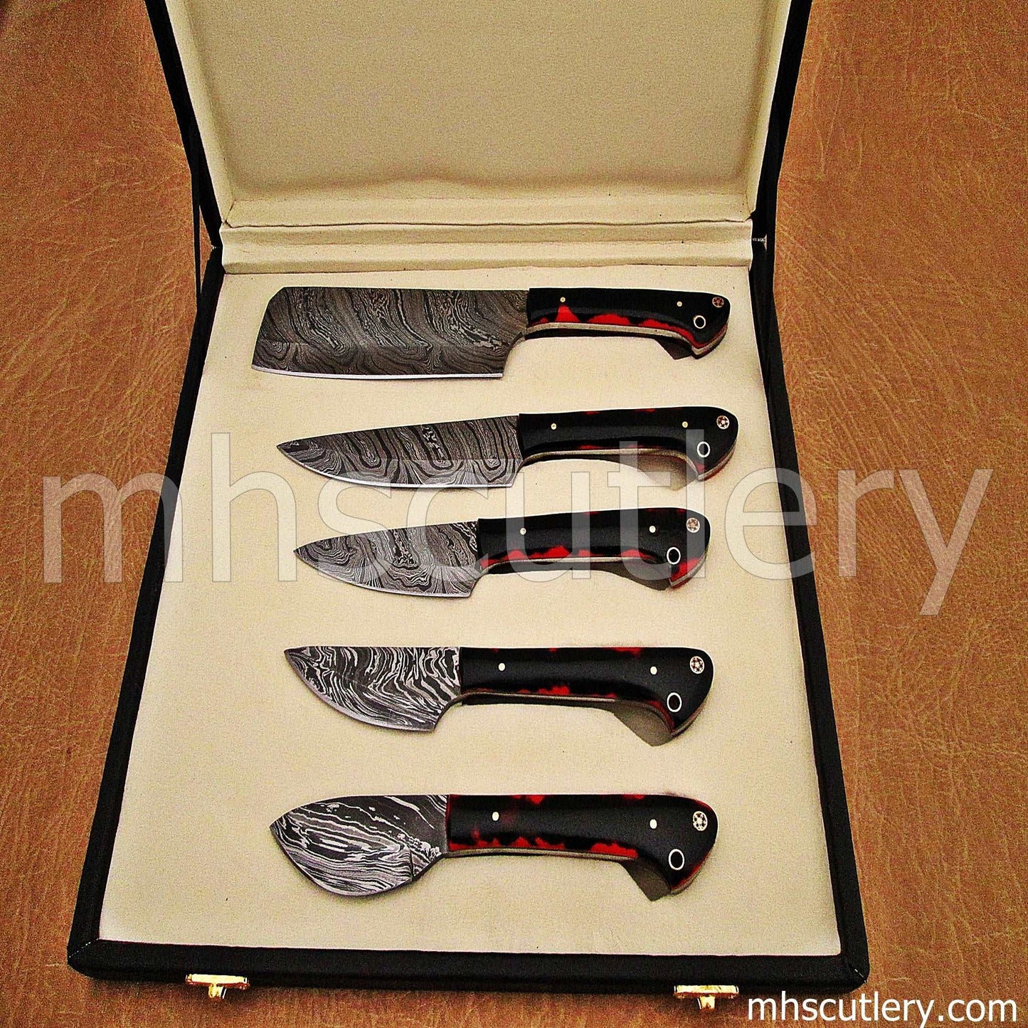 Custom Hand Forged Damascus Steel Kitchen Knife Set / 5 Pcs | mhscutlery
