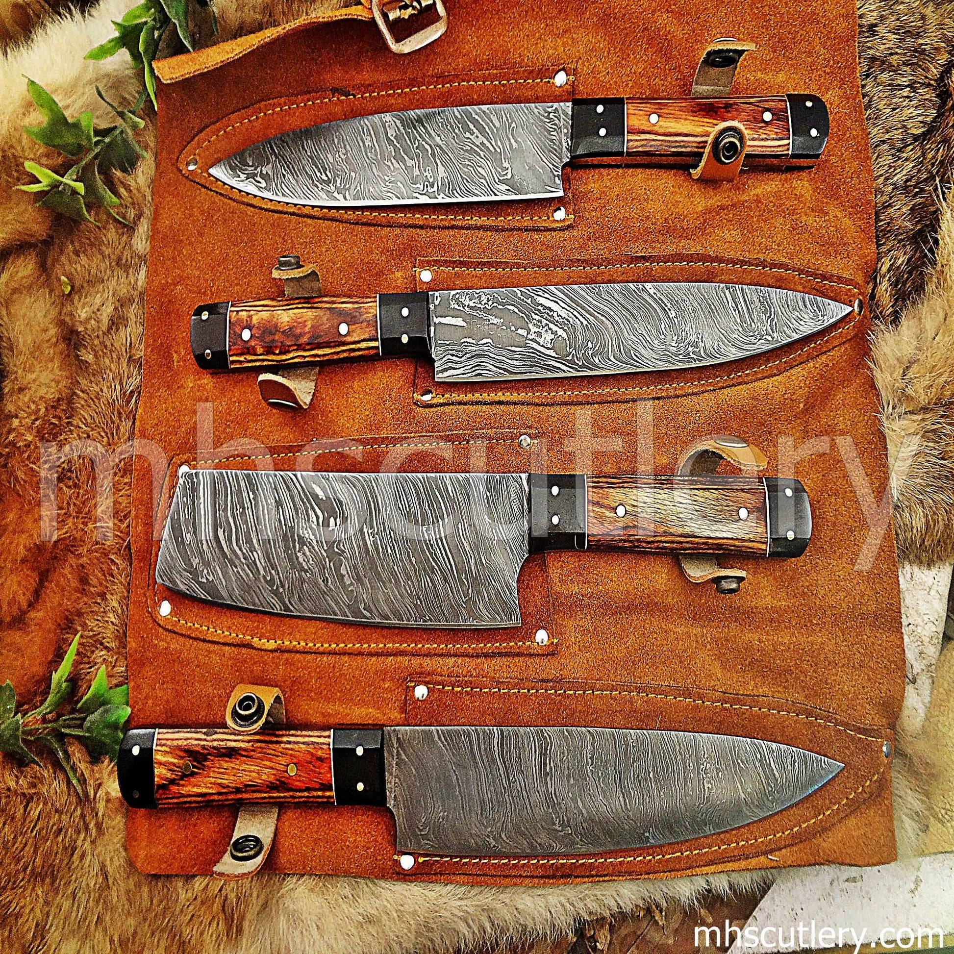Custom Hand Forged Damascus Steel Kitchen Knife Set / 4 Pcs | mhscutlery