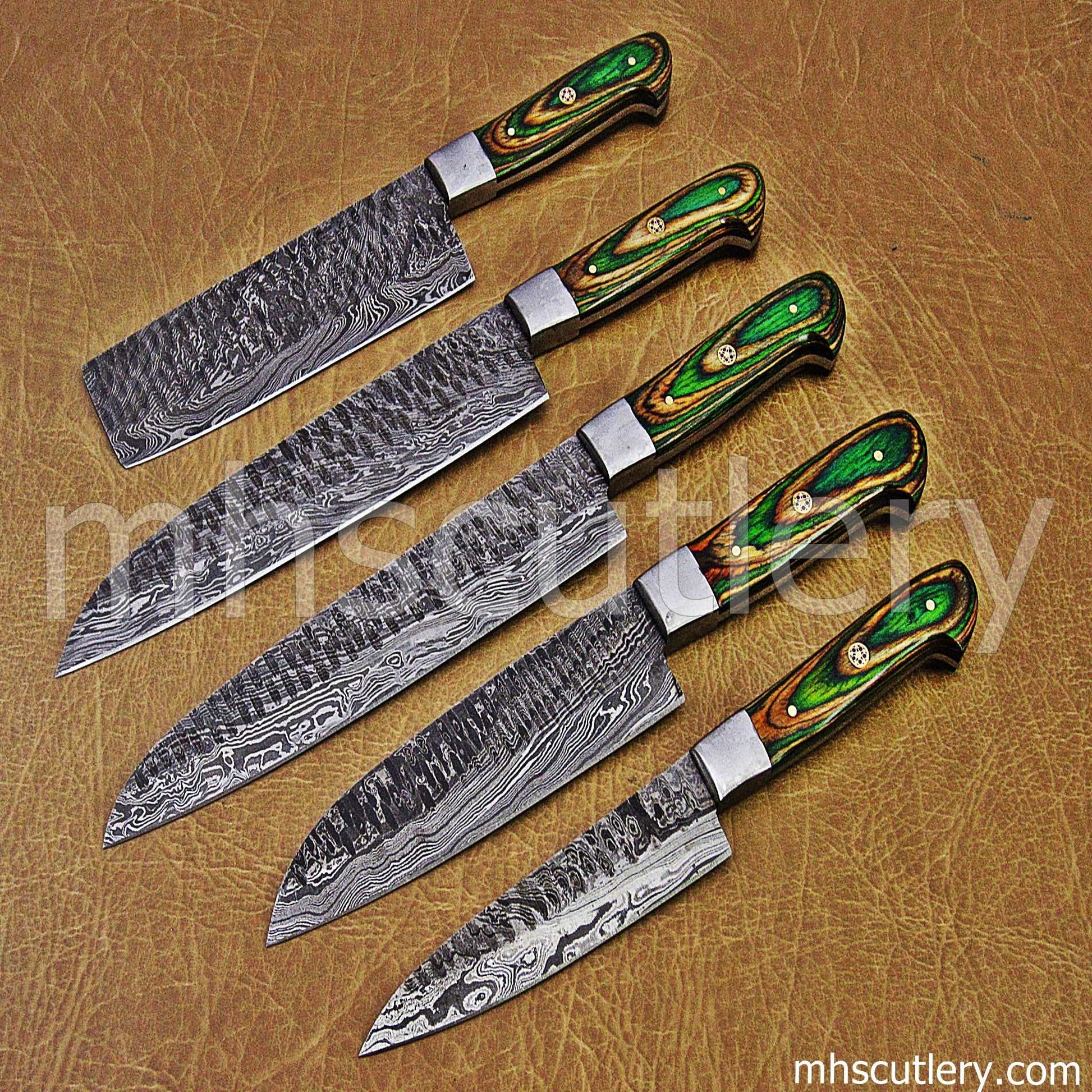Custom Hand Forged Damascus Steel Chef Knives Set | mhscutlery