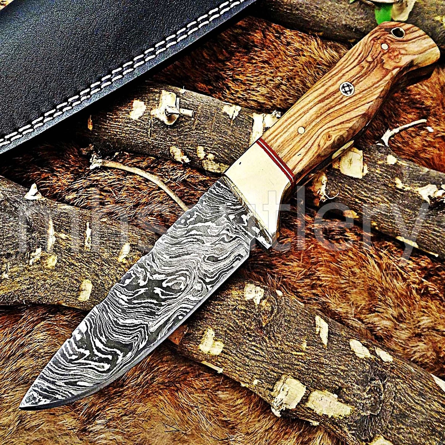 Custom Hand Forged Damascus Steel Hunter Skinner Knife | mhscutlery