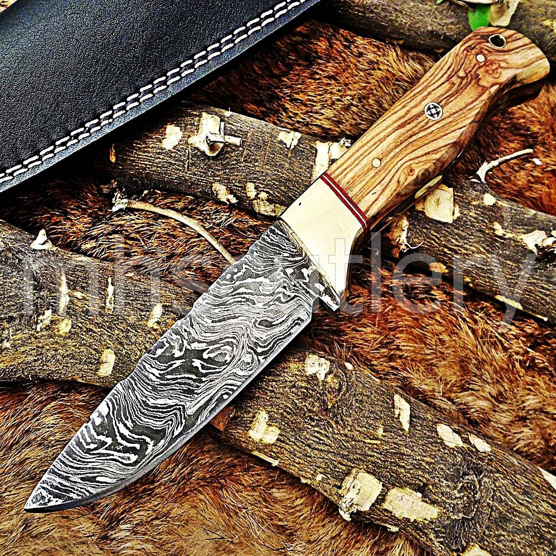 Custom Hand Forged Damascus Steel Hunter Skinner Knife | mhscutlery