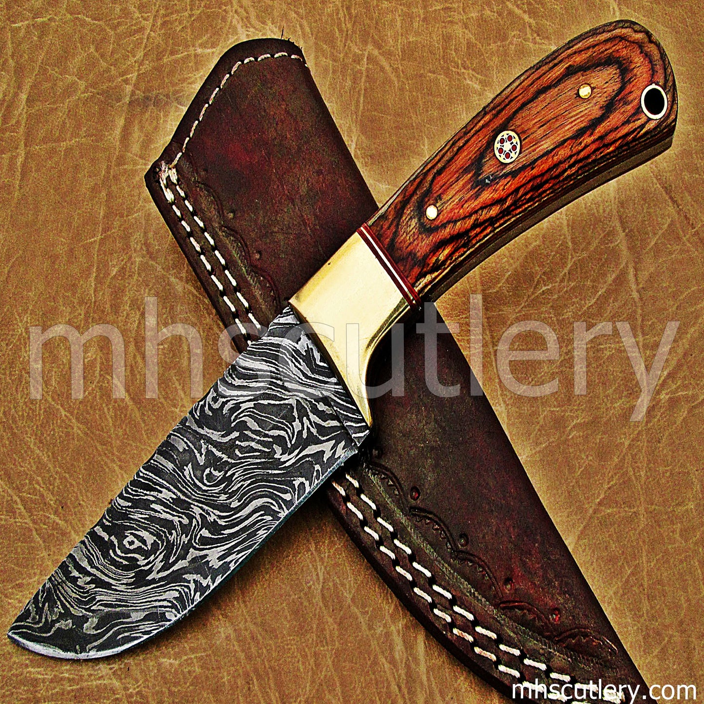 Damascus Steel Fancy Hunter / Pakka Wood Handle | mhscutlery
