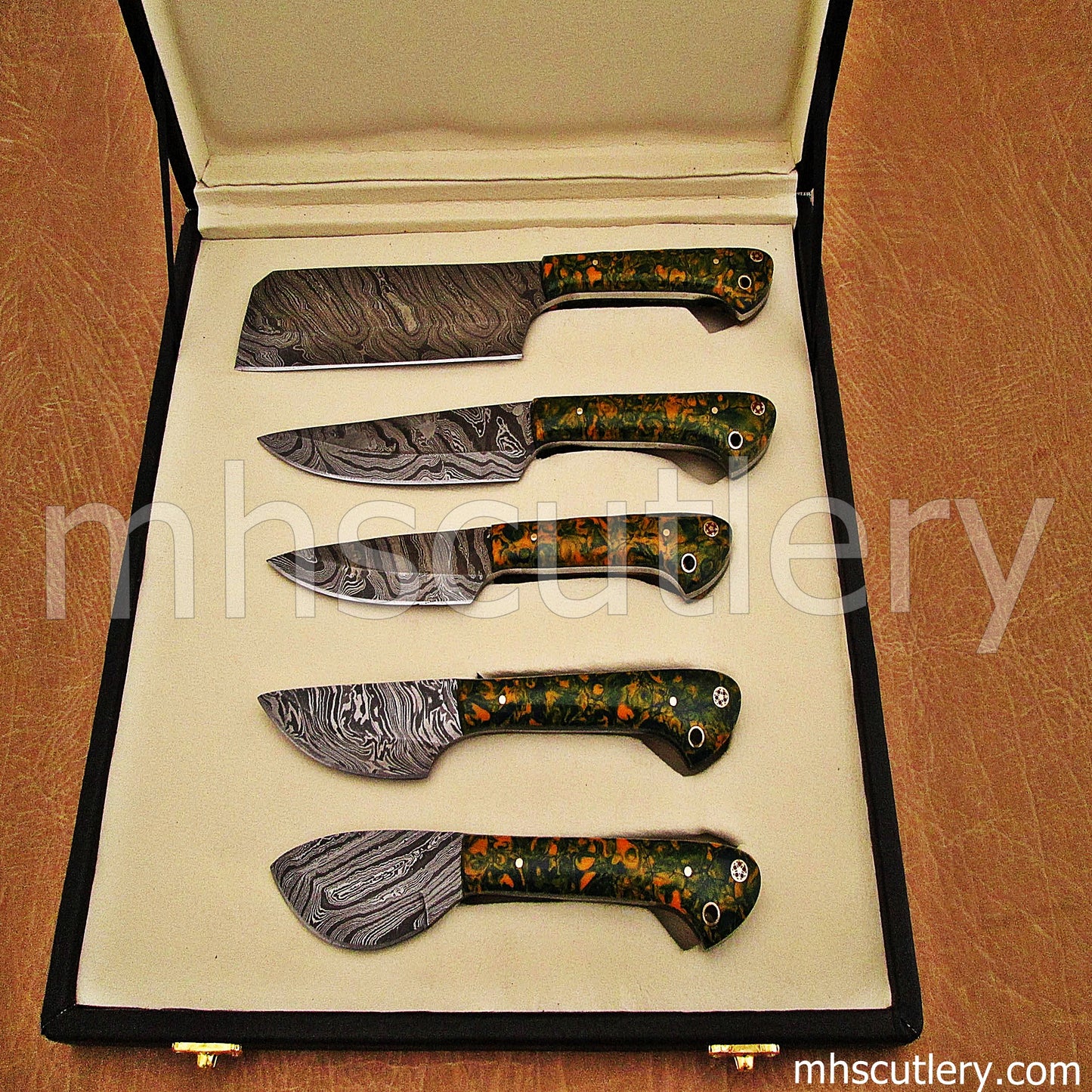 Custom Handmade Damascus Steel Chef Set / 5 Pcs | mhscutlery