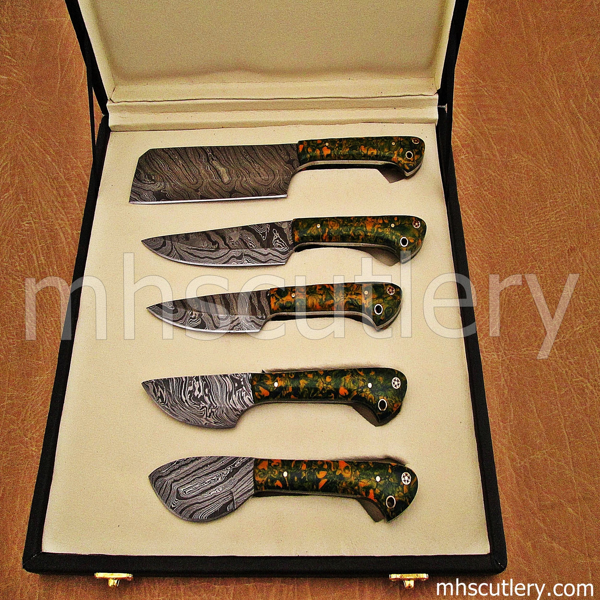 Custom Handmade Damascus Steel Chef Set / 5 Pcs | mhscutlery