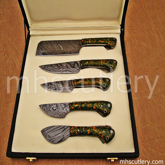 Custom Handmade Damascus Steel Chef Set / 5 Pcs | mhscutlery