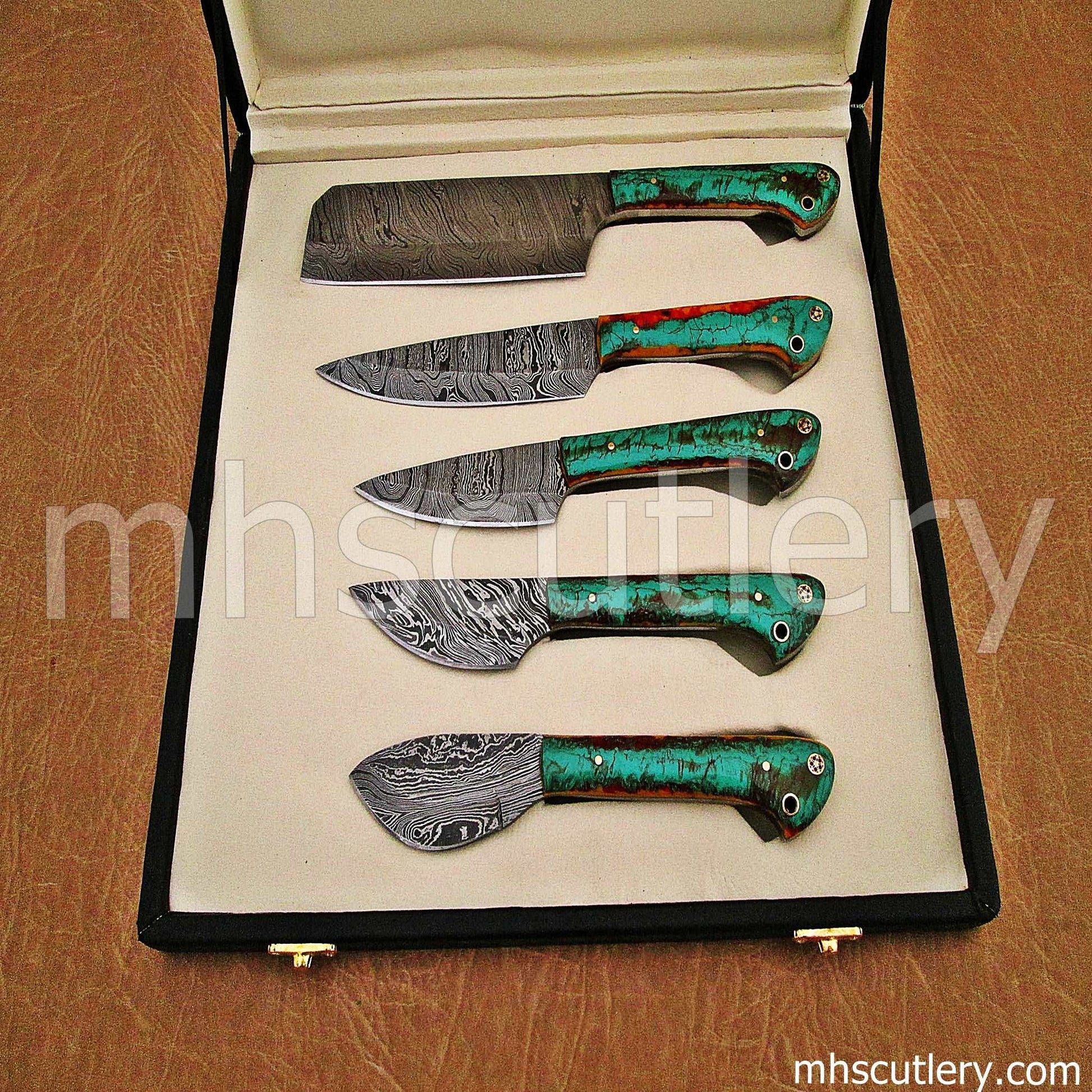 Custom Hand Forged Damascus Steel Kitchen Set | mhscutlery
