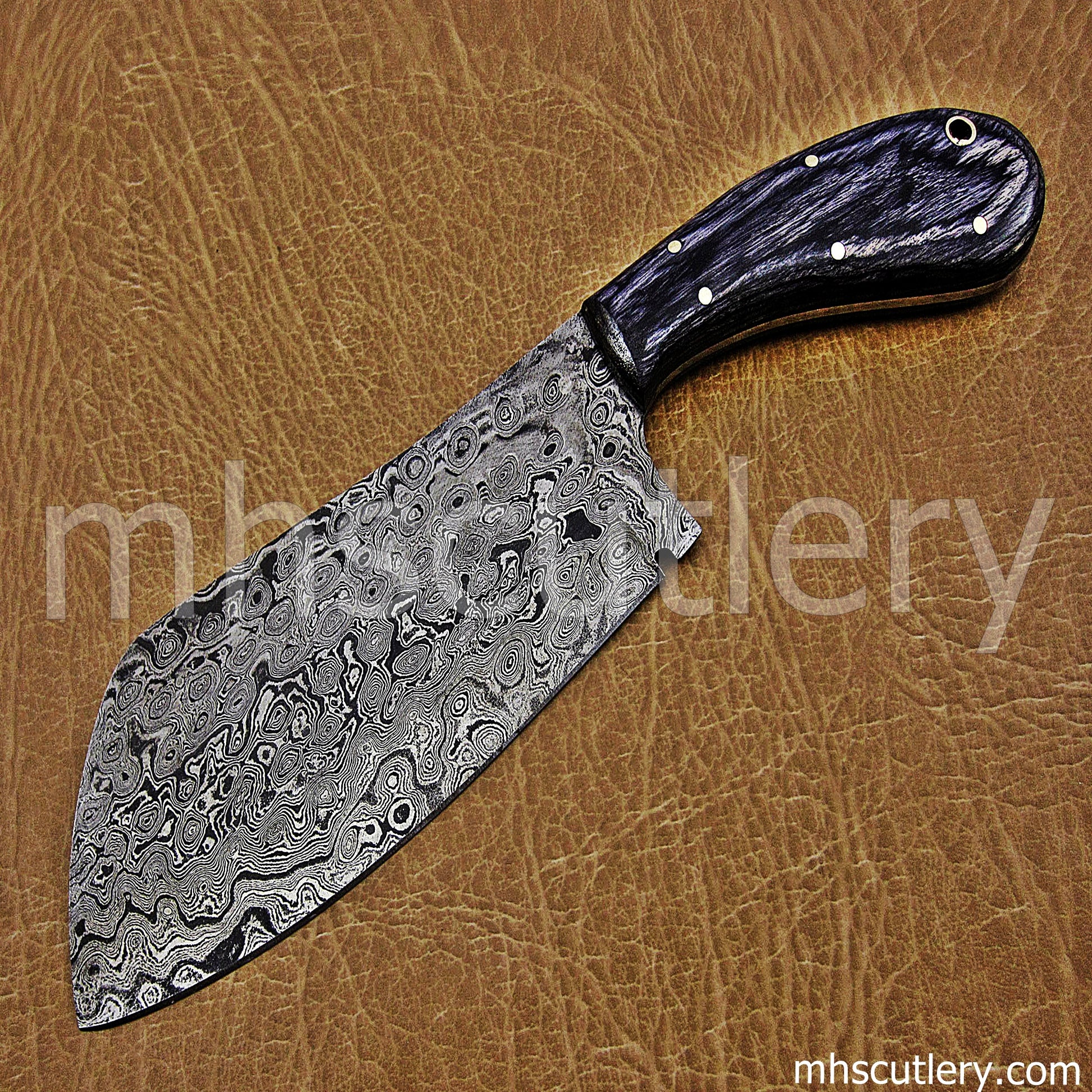 Custom Hand Forged Raindrop Damascus Steel Heavy Cleaver | mhscutlery