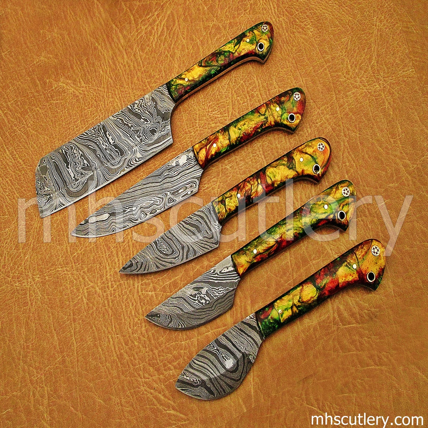 Handmade Damascus Steel Kitchen Knife Set / 5 Pcs | mhscutlery