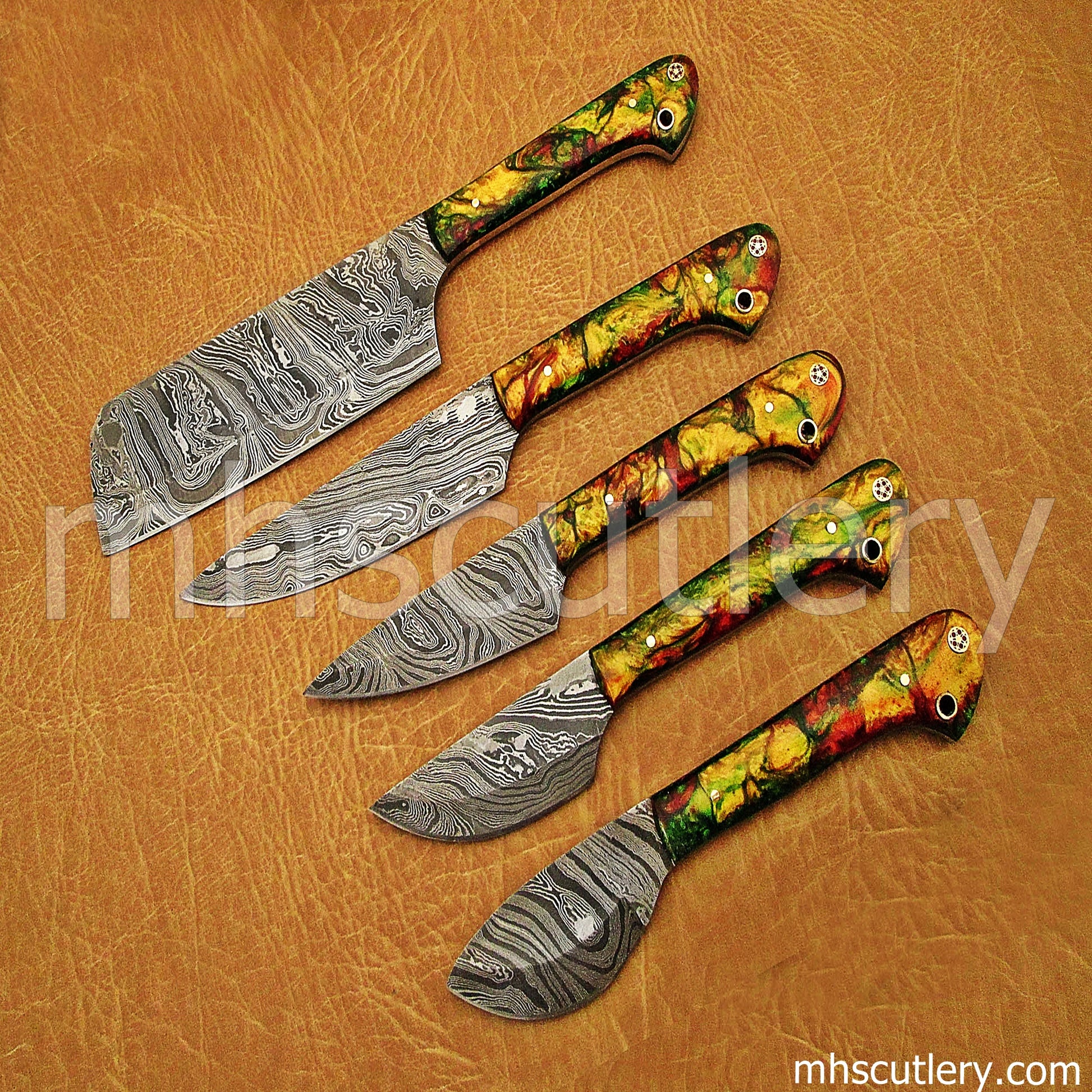 Handmade Damascus Steel Kitchen Knife Set / 5 Pcs | mhscutlery