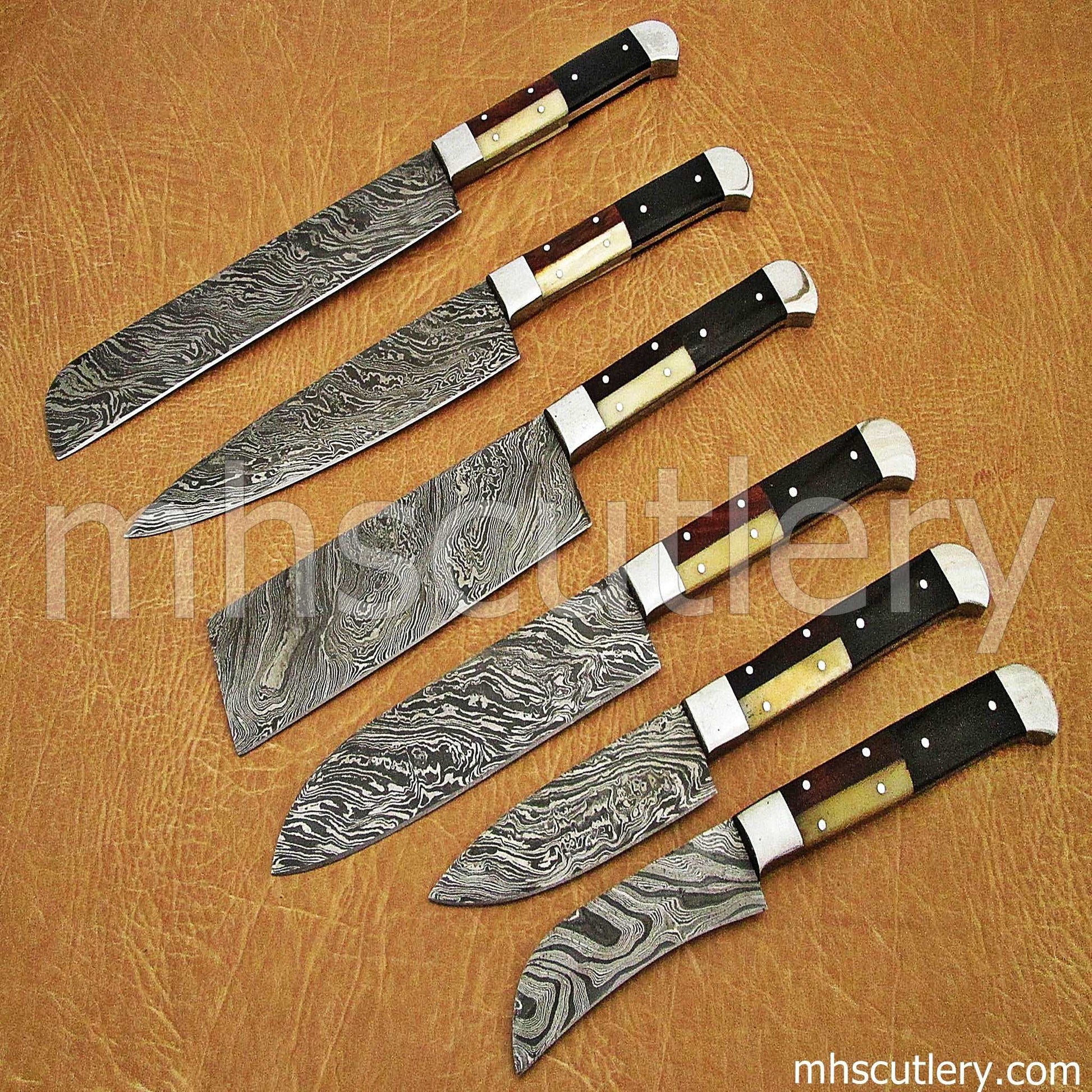 Custom Hand Forged Damascus Steel Kitchen Set / 6 Pcs | mhscutlery