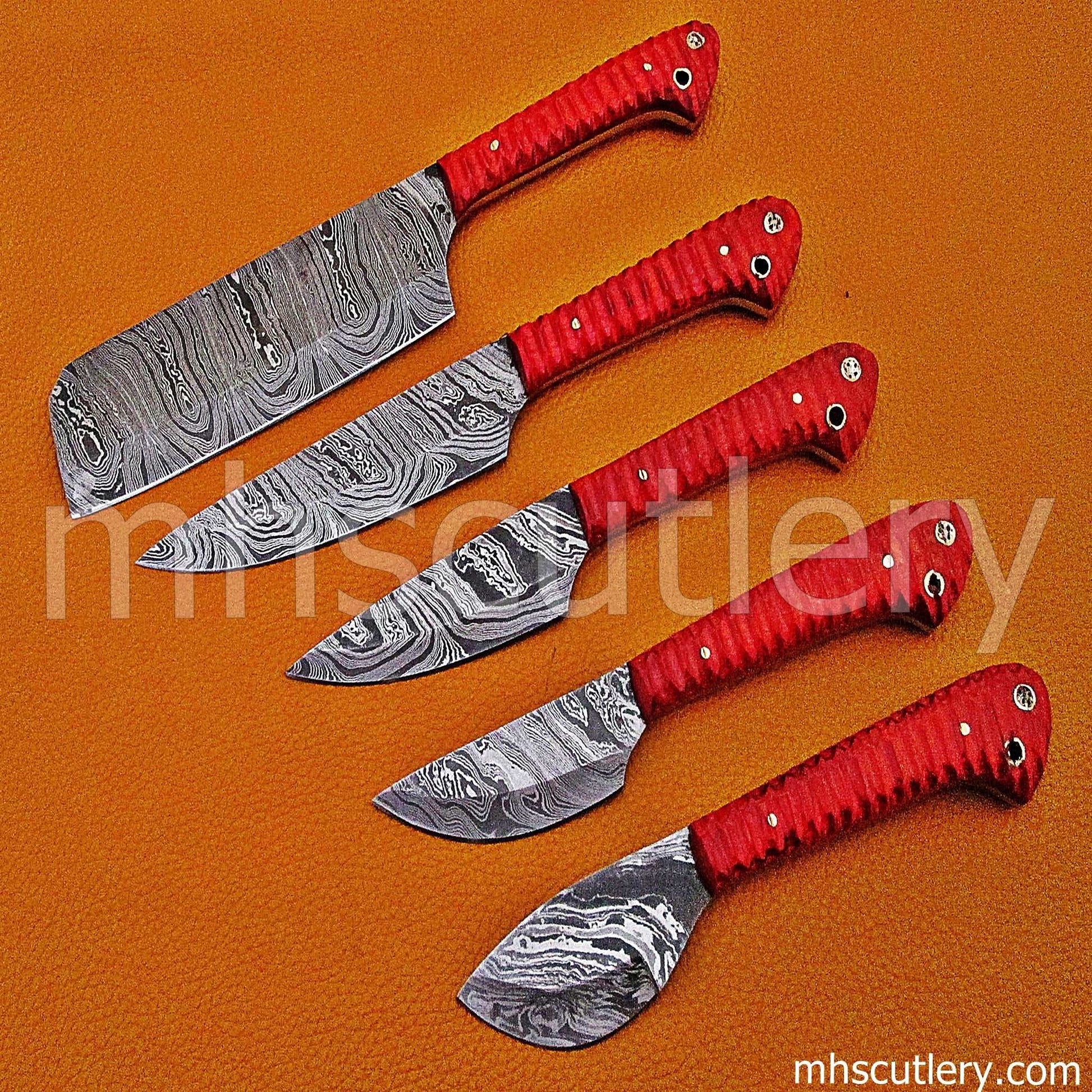 Custom Hand Forged Damascus Steel Chef Knives Set / 5 Pcs | mhscutlery