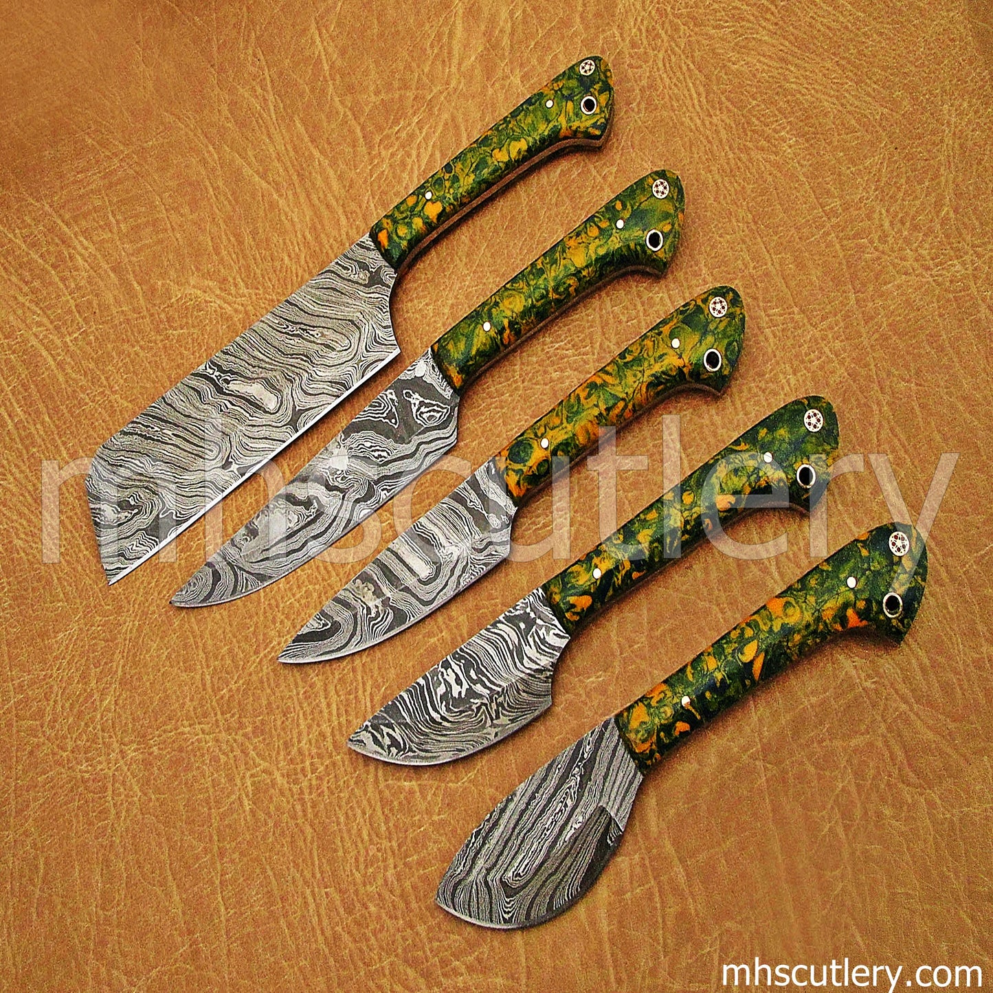 Custom Handmade Damascus Steel Chef Set / 5 Pcs | mhscutlery