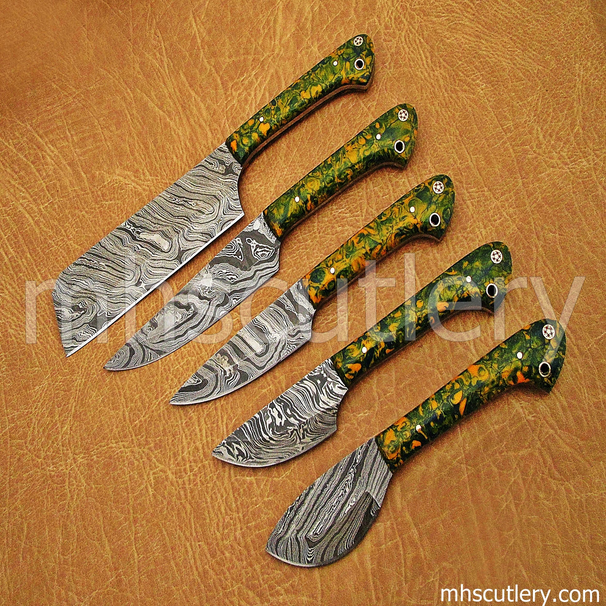 Custom Handmade Damascus Steel Chef Set / 5 Pcs | mhscutlery