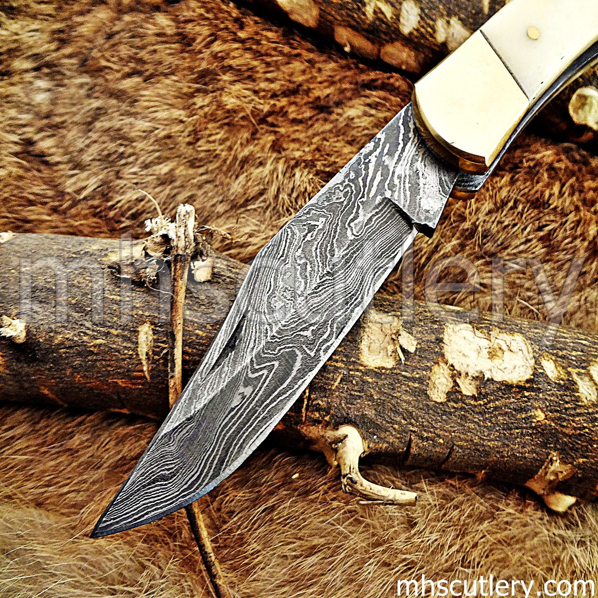 Custom Handmade Damascus Steel Buck Folder Knife | mhscutlery