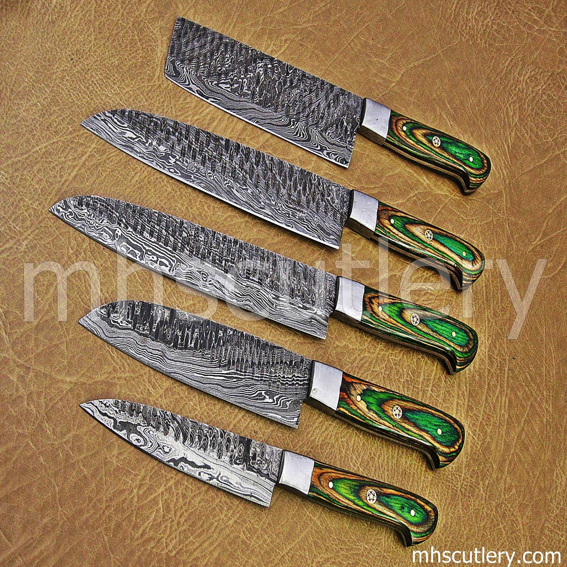 Custom Hand Forged Damascus Steel Chef Knives Set | mhscutlery