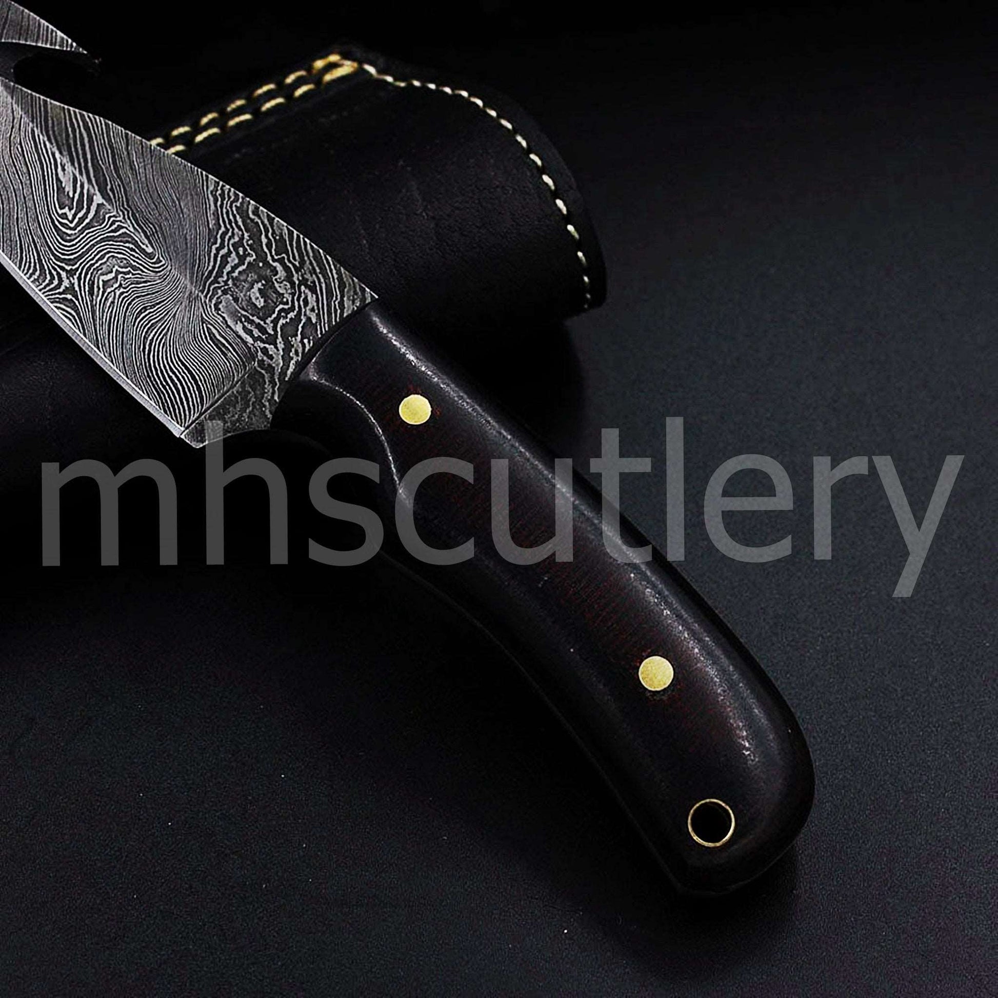Custom Hand Forged Damascus Gut-Hook Steel Hunter Skinner Knife With Micarta Handle | mhscutlery