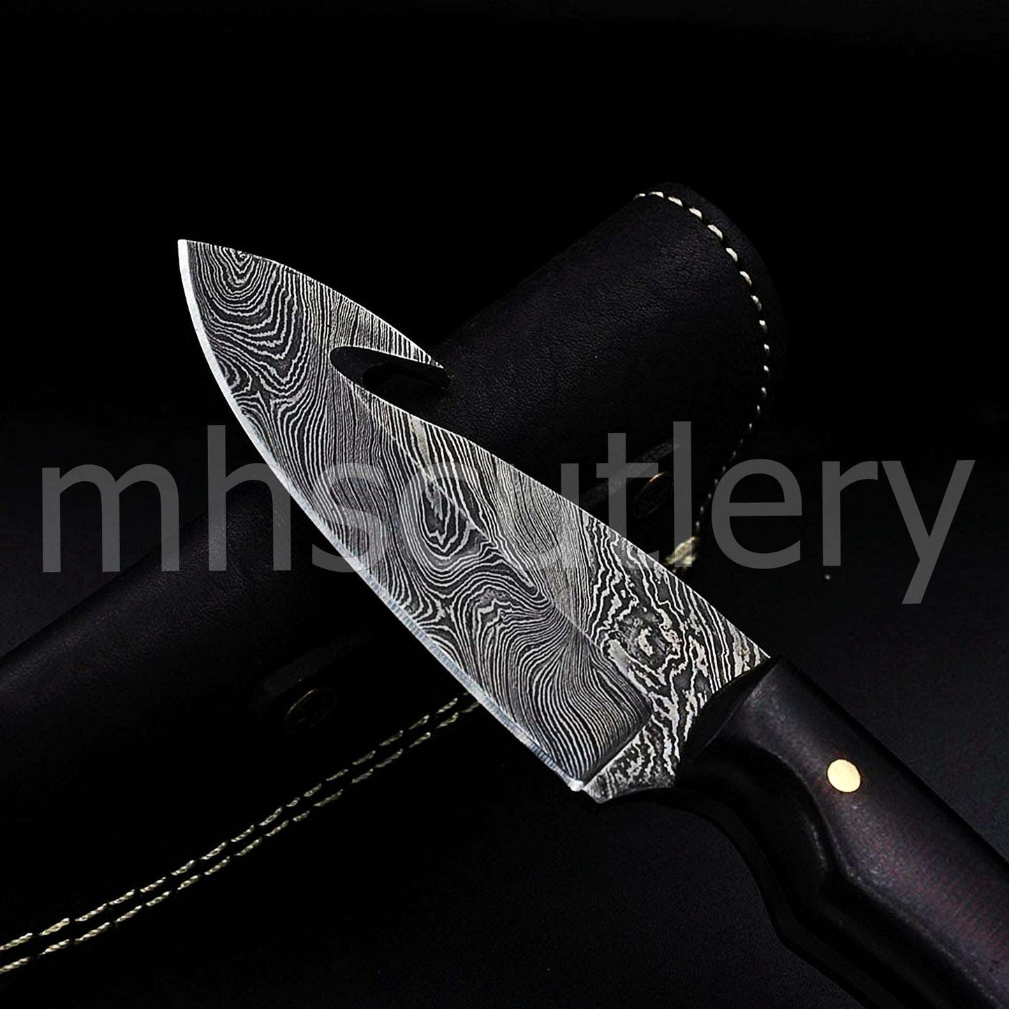 Custom Hand Forged Damascus Gut-Hook Steel Hunter Skinner Knife With Micarta Handle | mhscutlery