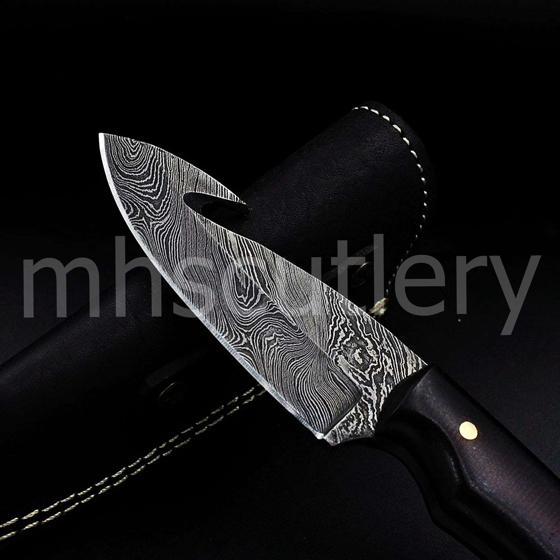 Custom Hand Forged Damascus Gut-Hook Steel Hunter Skinner Knife With Micarta Handle | mhscutlery