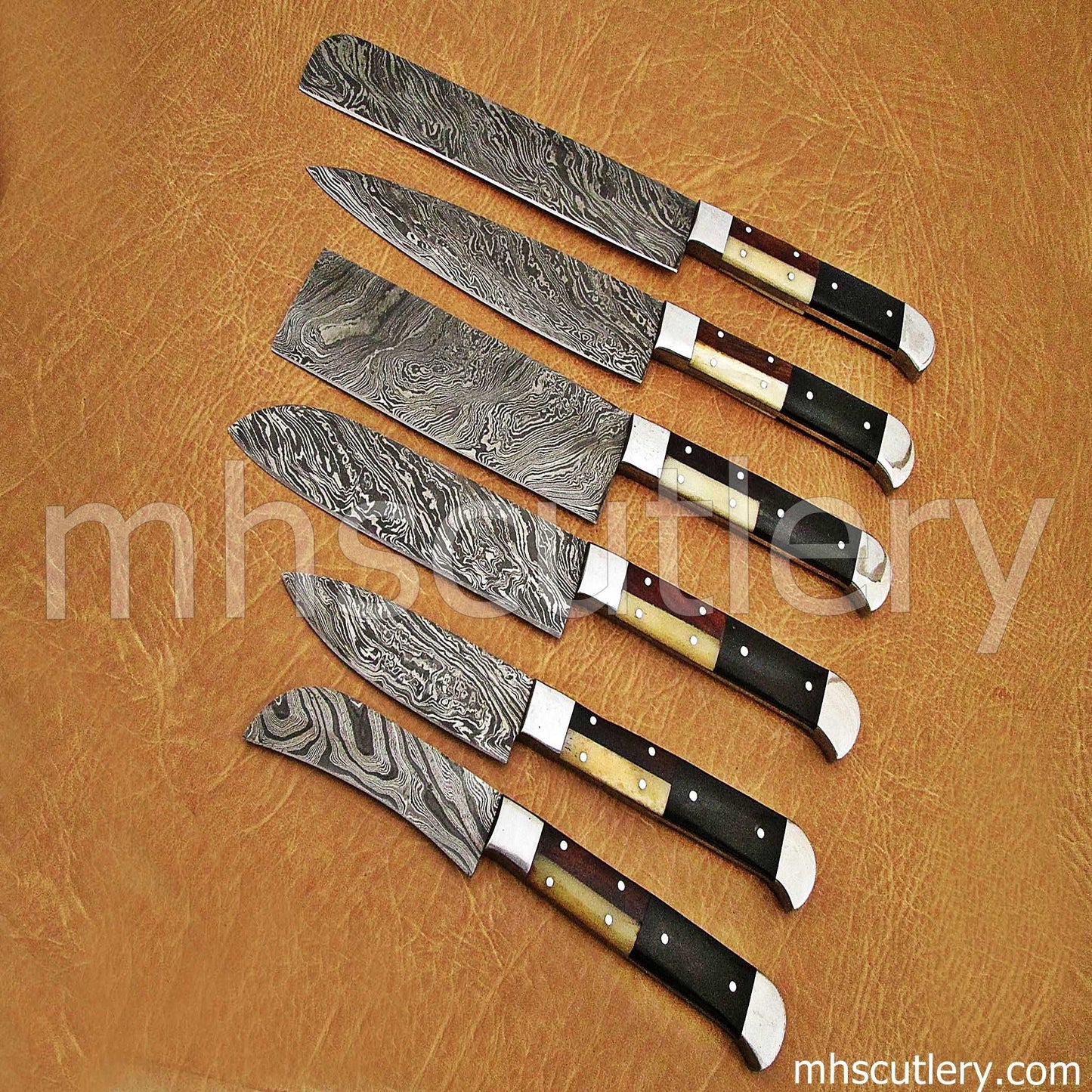 Custom Hand Forged Damascus Steel Kitchen Set / 6 Pcs | mhscutlery