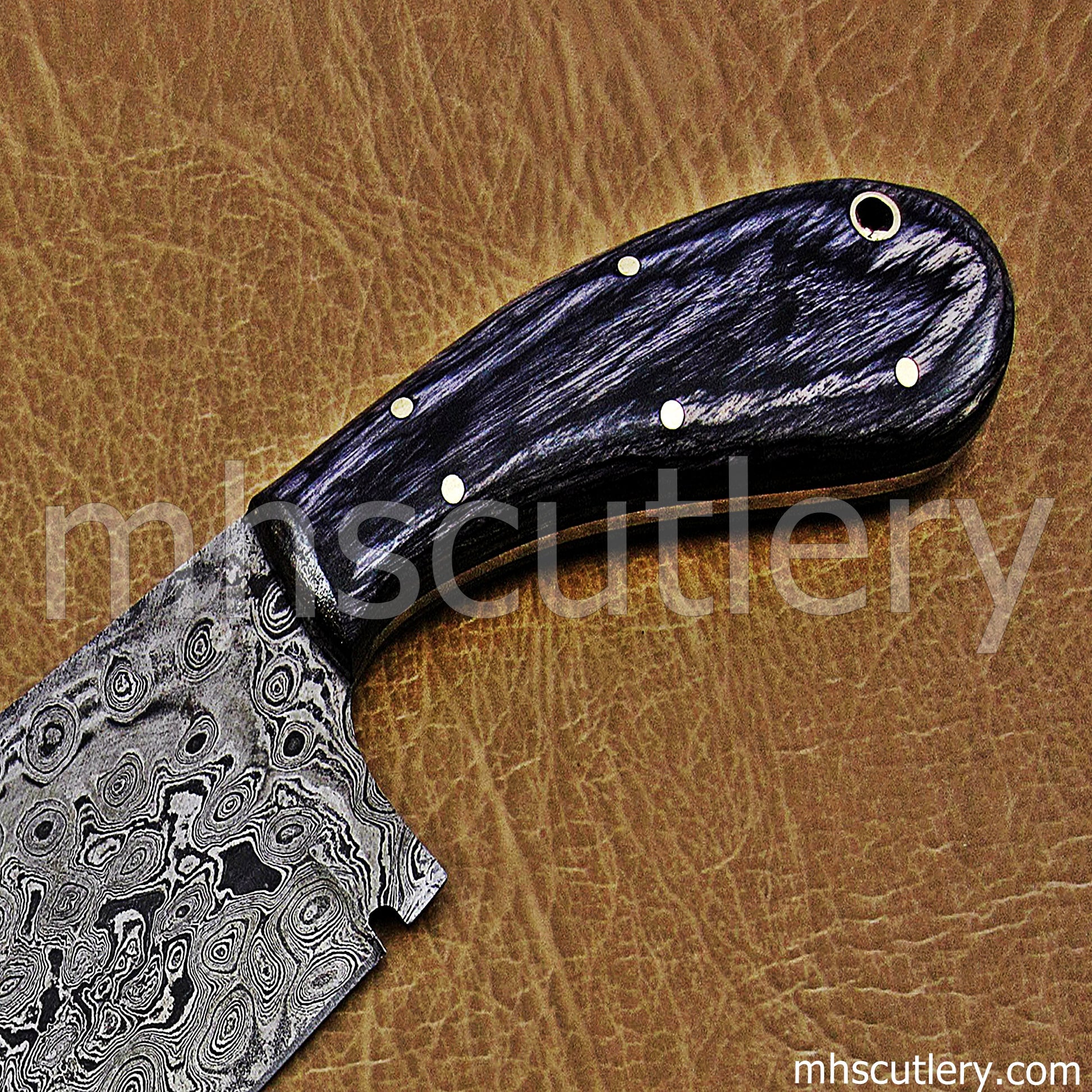Custom Hand Forged Raindrop Damascus Steel Heavy Cleaver | mhscutlery