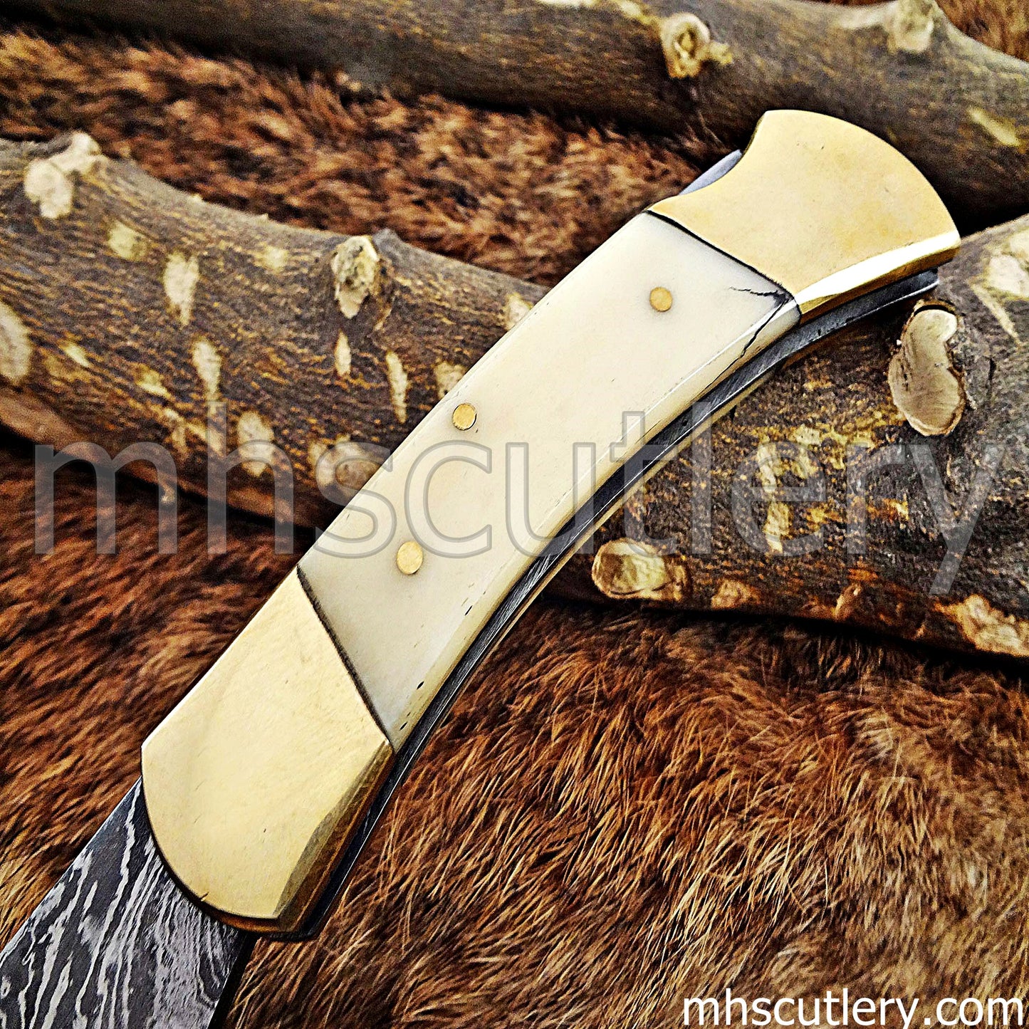 Custom Handmade Damascus Steel Buck Folder Knife | mhscutlery