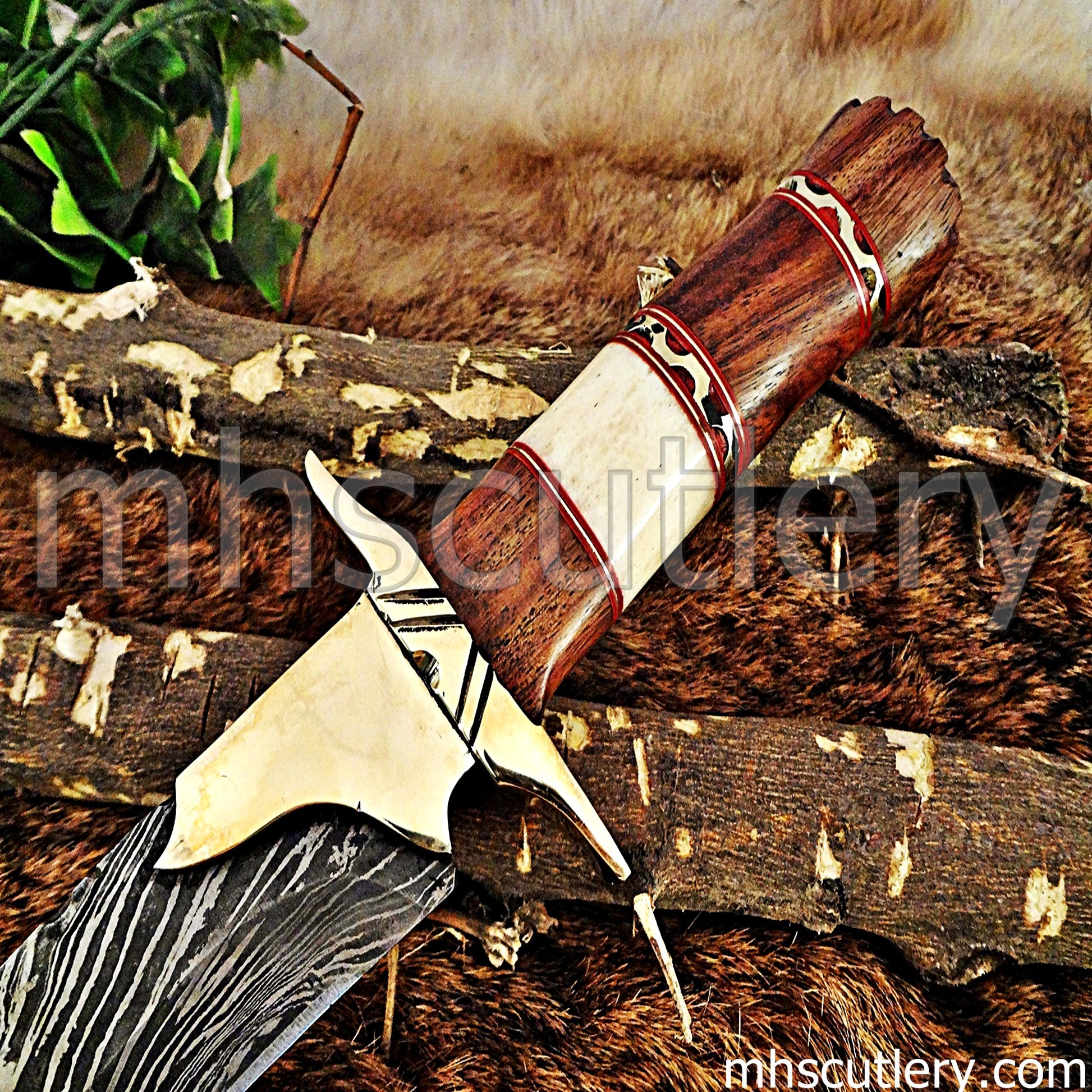 Custom Made Damascus Steel Hunter Bowie Knife With Brass Clip | mhscutlery