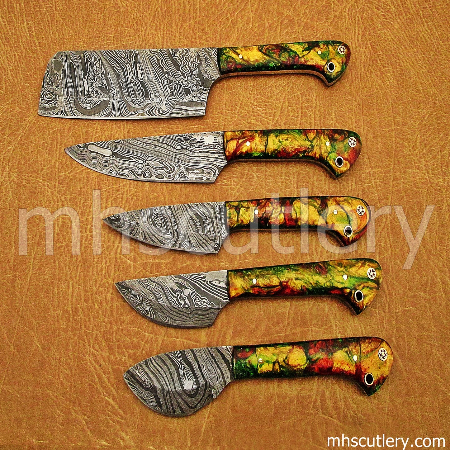 Handmade Damascus Steel Kitchen Knife Set / 5 Pcs | mhscutlery