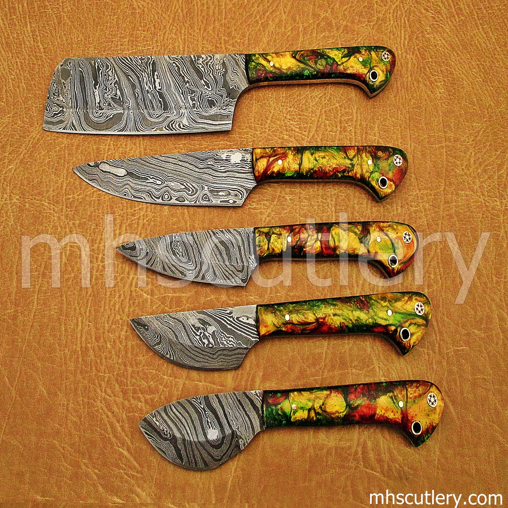 Handmade Damascus Steel Kitchen Knife Set / 5 Pcs | mhscutlery