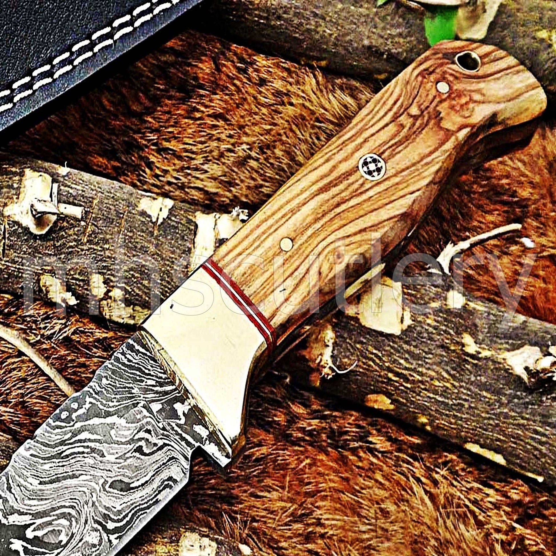 Custom Hand Forged Damascus Steel Hunter Skinner Knife | mhscutlery