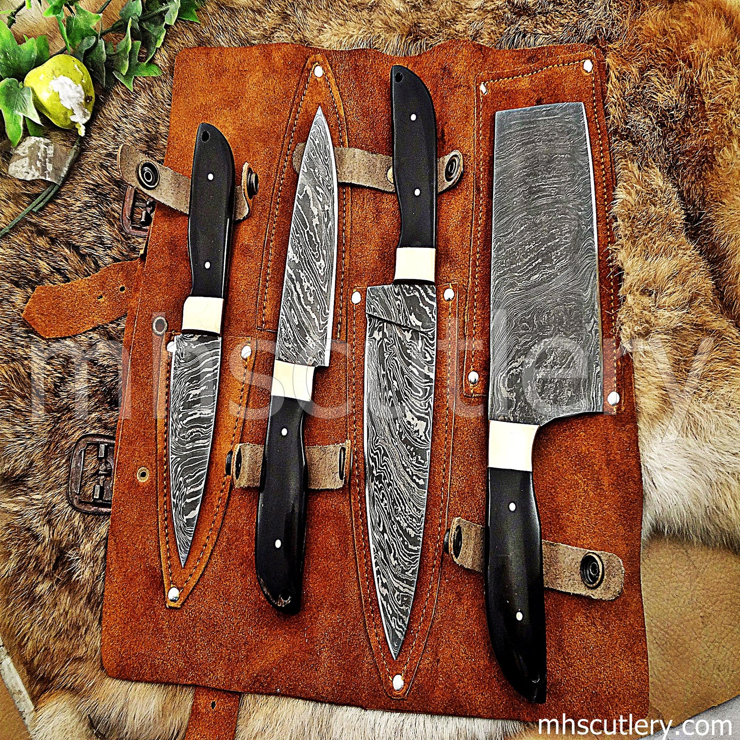Hand Forged Damascus Steel Chef Set / 4 Pcs | mhscutlery