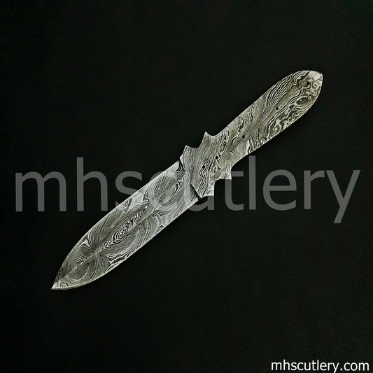 Custom Hand Forged Damascus Steel Throwing Knife Blank Blade | mhscutlery