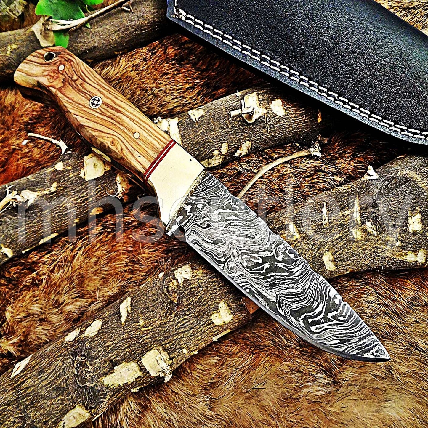 Custom Hand Forged Damascus Steel Hunter Skinner Knife | mhscutlery